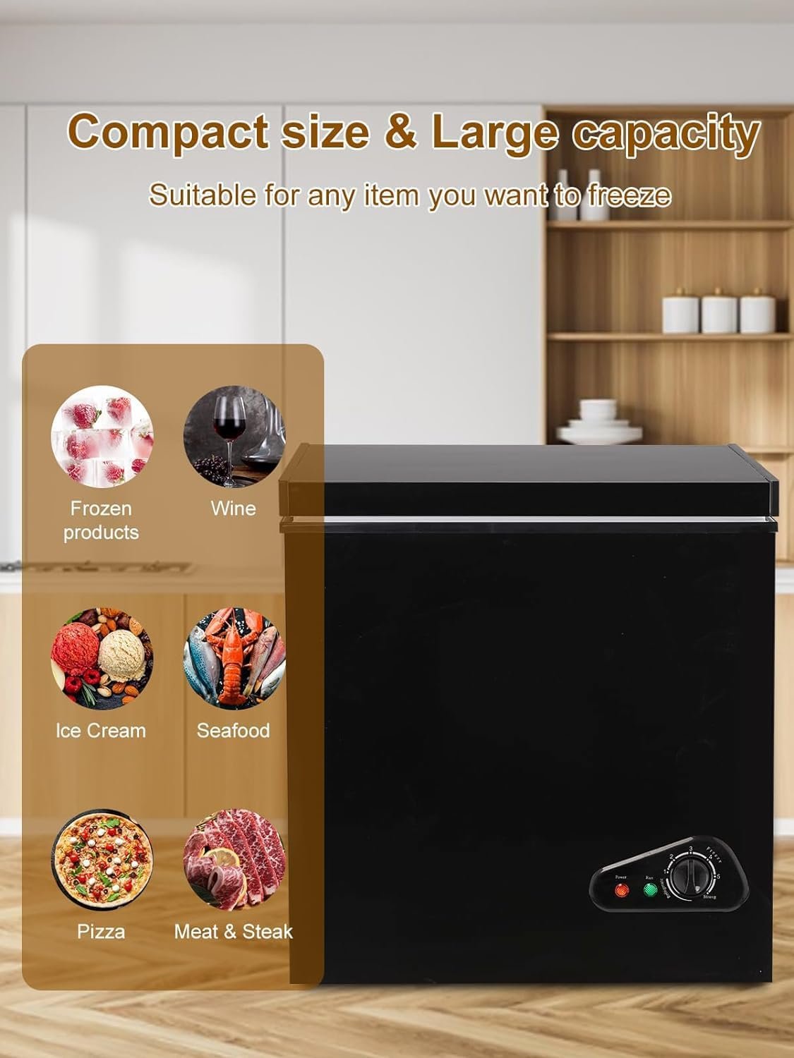 Small Freezer Chest 3.5 Cu.Ft, Mini Chest Freezer with Ultra-Low Temperature Deep Freezers, 7 Adjustable Temperature and Removable Basket for Home Kitchen Office