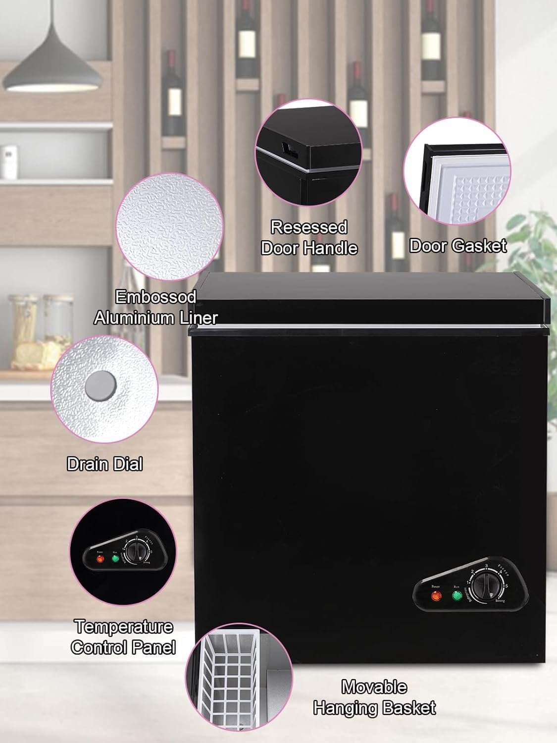 Small Freezer Chest 3.5 Cu.Ft, Mini Chest Freezer with Ultra-Low Temperature Deep Freezers, 7 Adjustable Temperature and Removable Basket for Home Kitchen Office