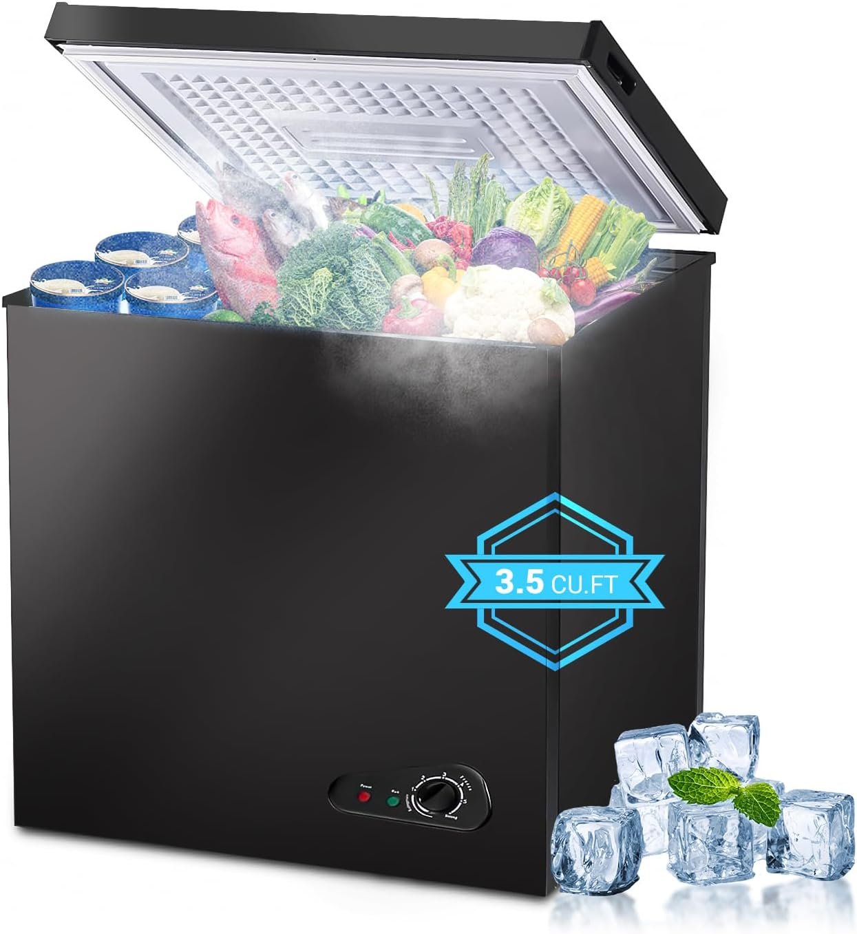 Small Freezer Chest 3.5 Cu.Ft, Mini Chest Freezer with Ultra-Low Temperature Deep Freezers, 7 Adjustable Temperature and Removable Basket for Home Kitchen Office