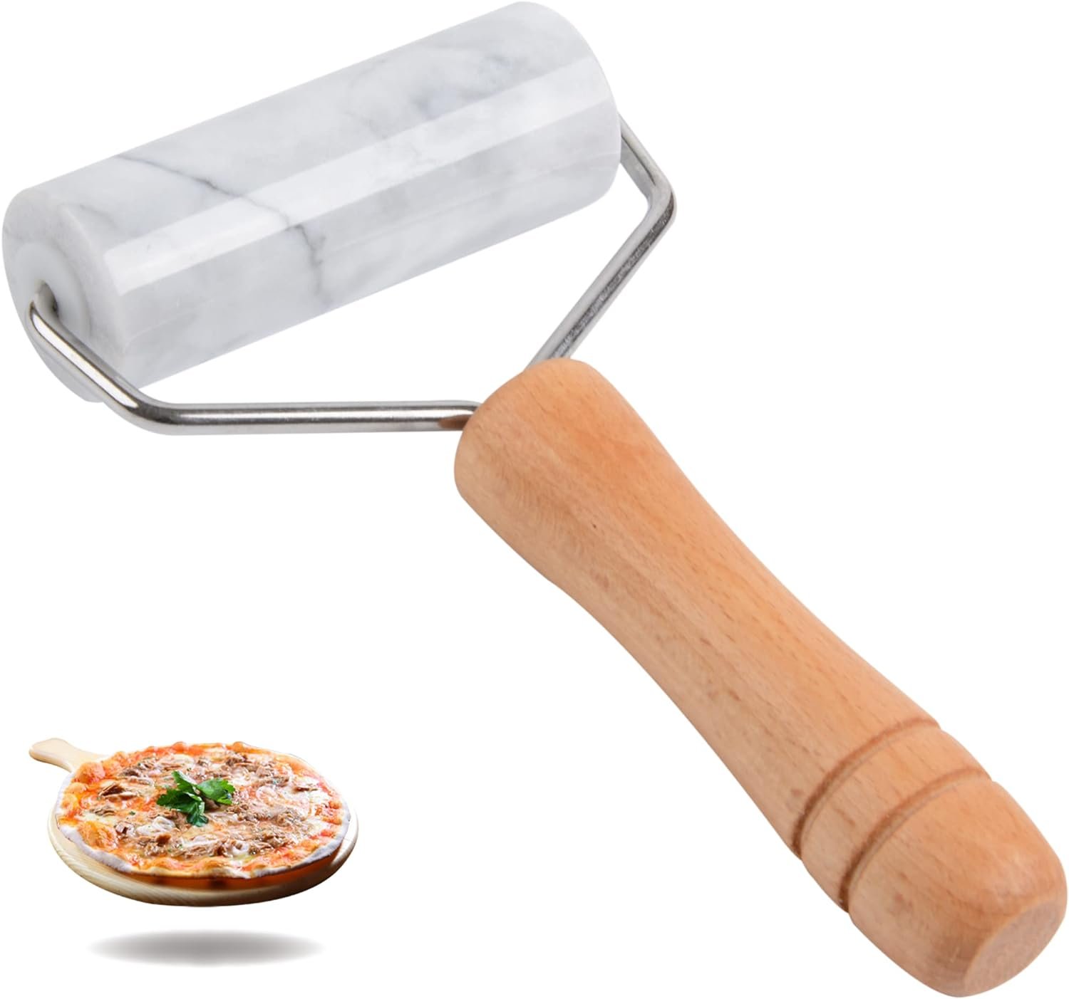 Small Marble Rolling Pin Pizza Roller, Marble Dough Roller Non-Stick T-Type, For Cake Baking Tortilla Fudge Pizza Cookies and Other Kitchen Baking Cooking (Type 2 White).