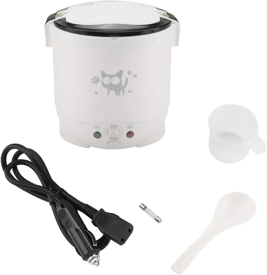 Small Rice Cooker,12v Portable Travel Rice Cooker For Car, Cooking Heating and Keeping Warm Function, Can be Used As a Electric Lunch Box(White)