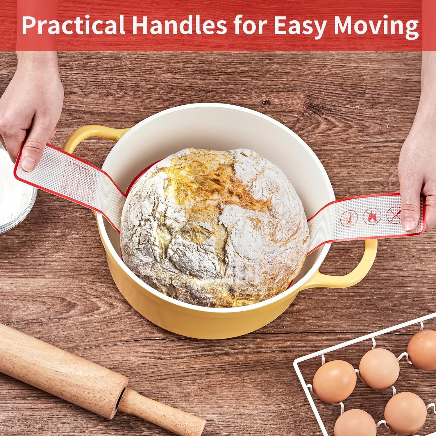 SMARTAKE 2-Pack Silicone Bread Sling for Dutch Oven, Reusable Bread Baking Mats with Long Handles, Include Spatula, Non-Stick Bread Baking Sheet Liners for Transferable Dough Pastry (Red  Black) SMARTAKE 2-Pack Silicone Bread Sling for Dutch Oven, Reusable Bread Baking Mats with Long Handles, Include Spatula, Non-Stick Bread Baking Sheet Liners for Transferable Dough Pastry (Red  Black)