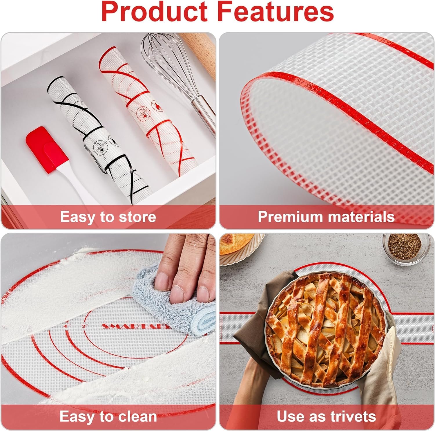 SMARTAKE 2-Pack Silicone Bread Sling for Dutch Oven, Reusable Bread Baking Mats with Long Handles, Include Spatula, Non-Stick Bread Baking Sheet Liners for Transferable Dough Pastry (Red  Black) SMARTAKE 2-Pack Silicone Bread Sling for Dutch Oven, Reusable Bread Baking Mats with Long Handles, Include Spatula, Non-Stick Bread Baking Sheet Liners for Transferable Dough Pastry (Red  Black)