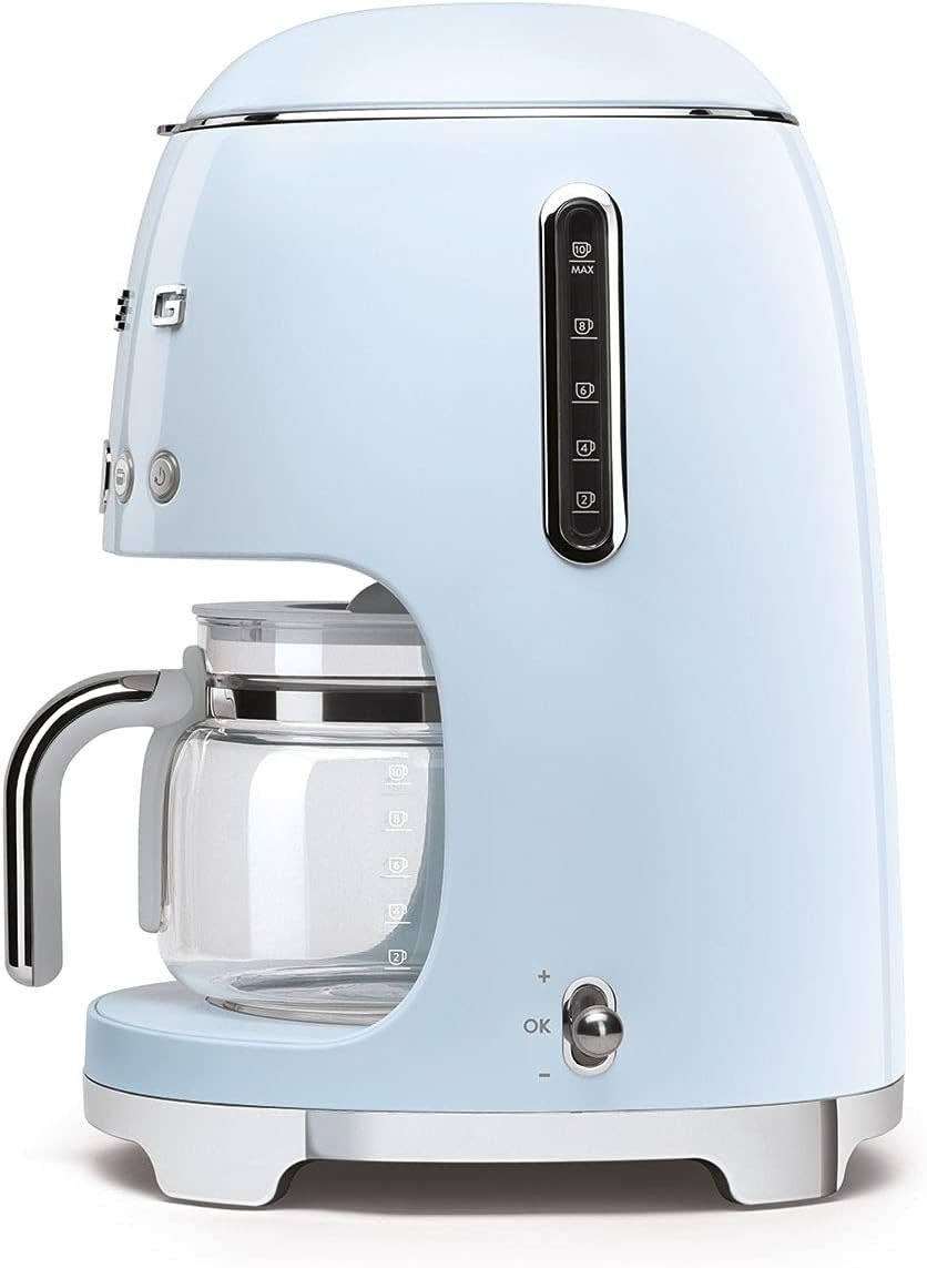 Smeg 1950s Retro Style 10 Cup Programmable Coffee Maker Machine (Stainless Steel), Large