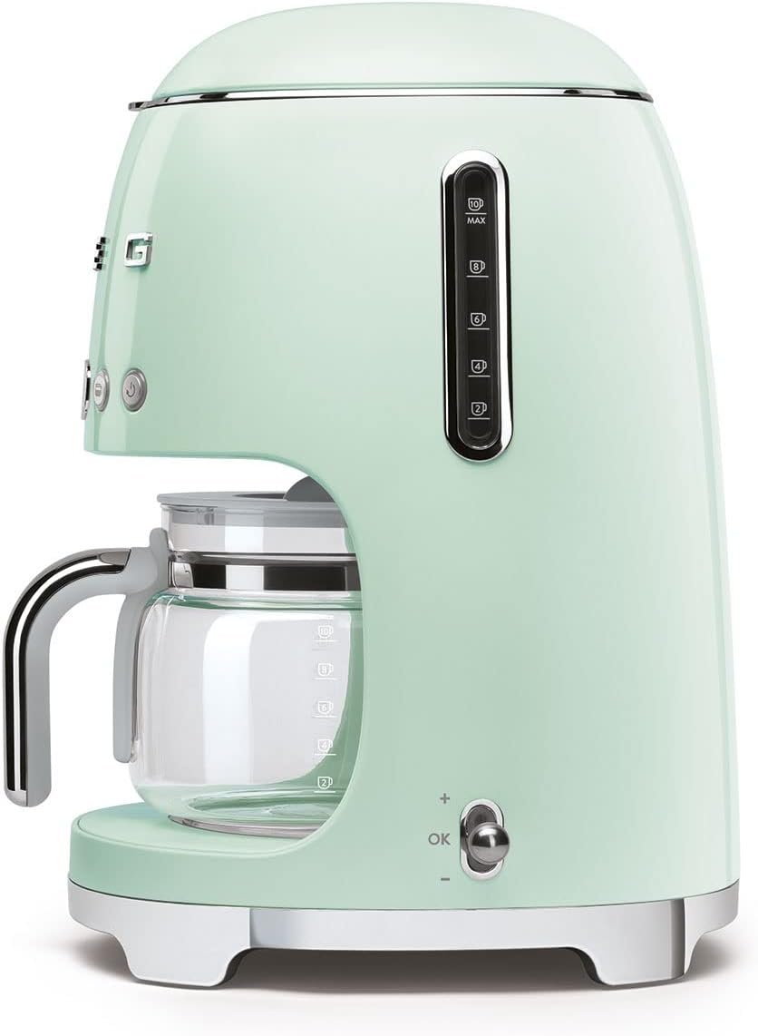 Smeg 1950s Retro Style 10 Cup Programmable Coffee Maker Machine (Stainless Steel), Large