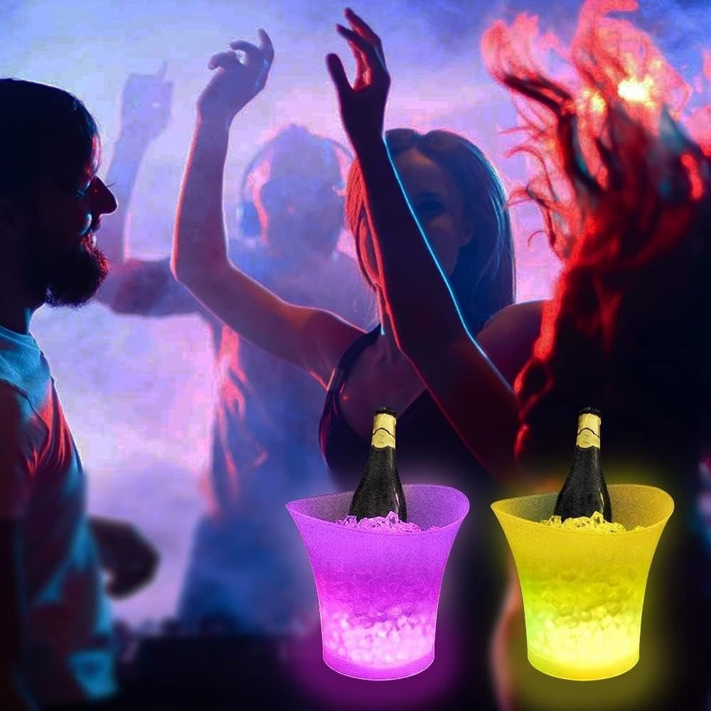 SMETA Ice Bucket LED Ice Bucket Champagne Bucket 5L Large Capacity Wine Cooler Portable Color Changing Beer Buckets with Lights for Parties, Bar, Gifts, Home Clear Ice Bucket, 5PCS