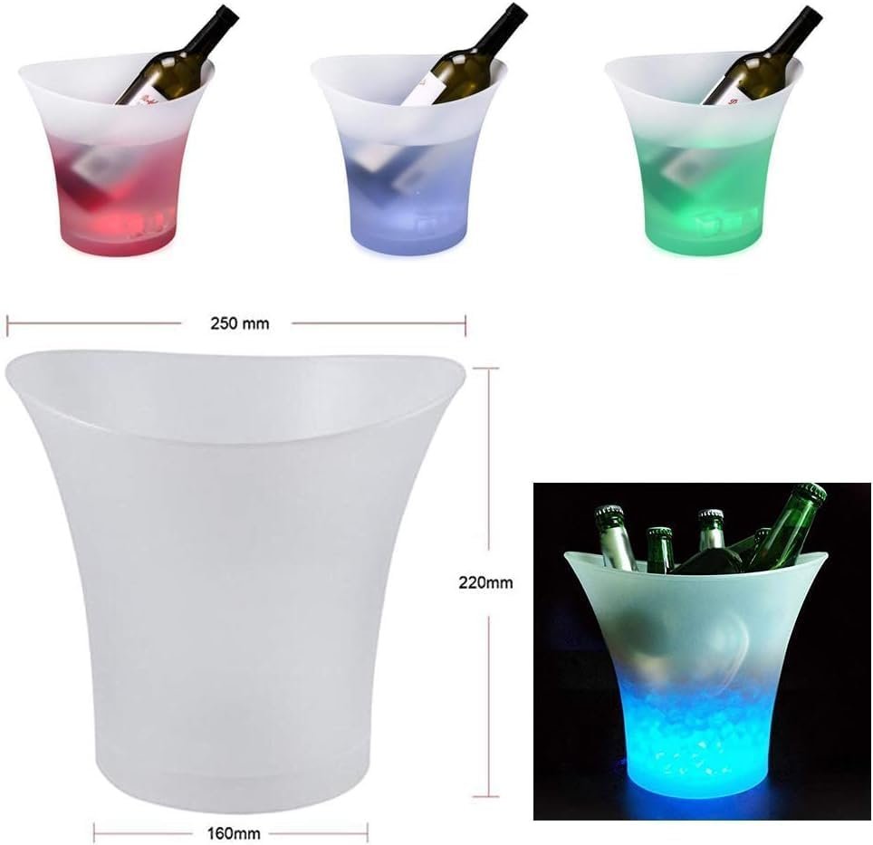 SMETA Ice Bucket LED Ice Bucket Champagne Bucket 5L Large Capacity Wine Cooler Portable Color Changing Beer Buckets with Lights for Parties, Bar, Gifts, Home Clear Ice Bucket, 5PCS