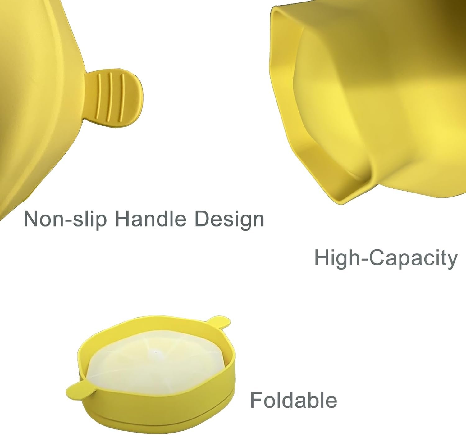 Solicone Popcorn Popper with Lid Microwave Popcorn Popper Collapsible Bowl with Handle Yellow for Home Kitchen Dishwasher Safe 2Gloves