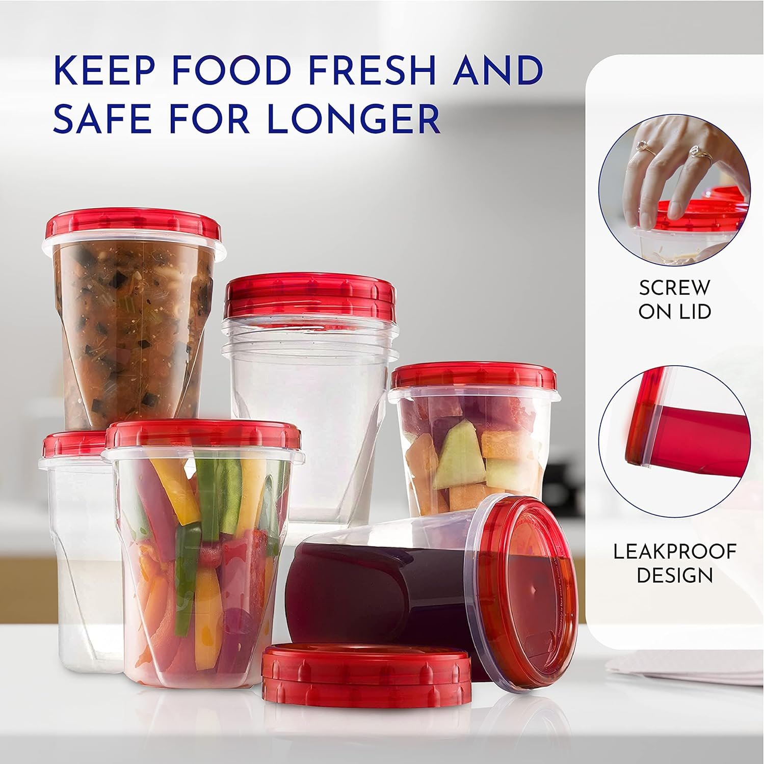Soup Freezer Storage Containers with Twist Top Lids [32 Oz 10 Pack] Reusable Plastic Food Storage Containers with Screw On Lids, Leakproof, Stackable, Microwave Safe BPA Free
