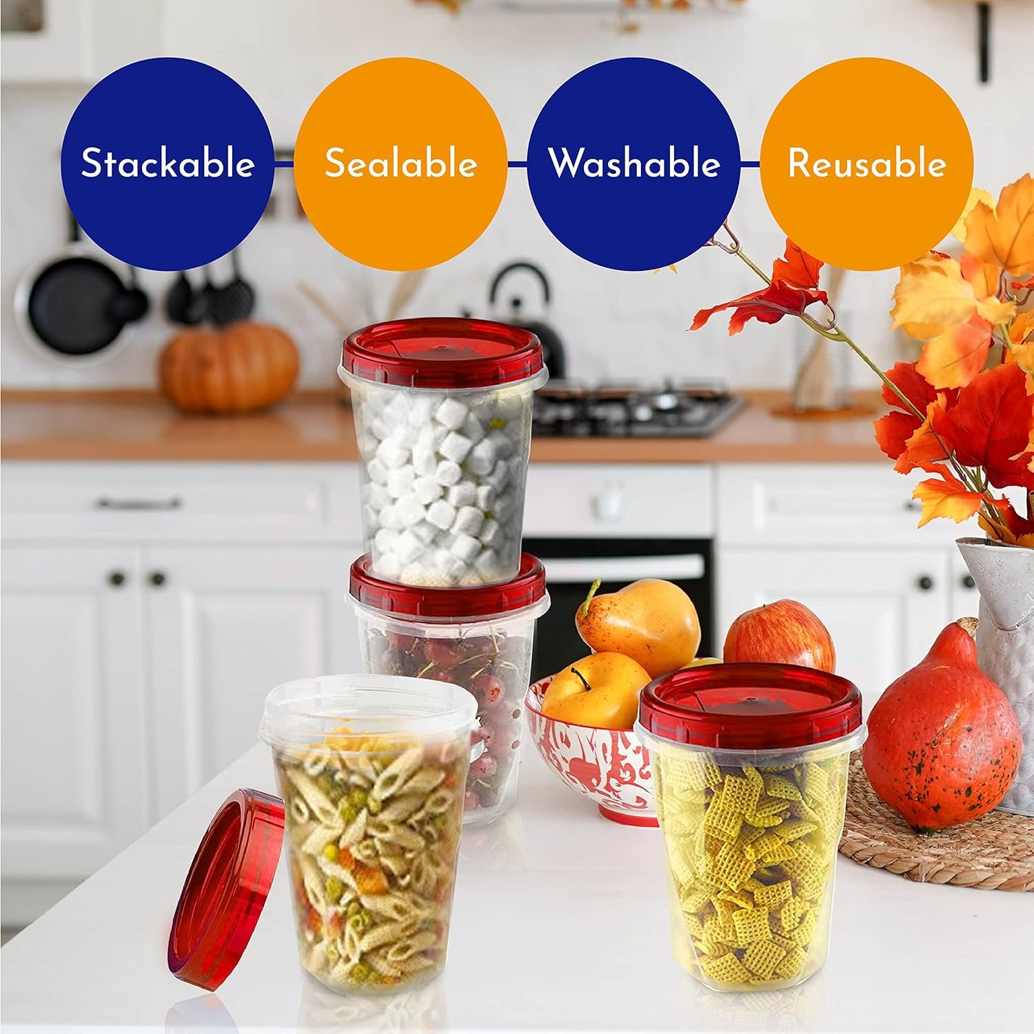 Soup Freezer Storage Containers with Twist Top Lids [32 Oz 10 Pack] Reusable Plastic Food Storage Containers with Screw On Lids, Leakproof, Stackable, Microwave Safe BPA Free