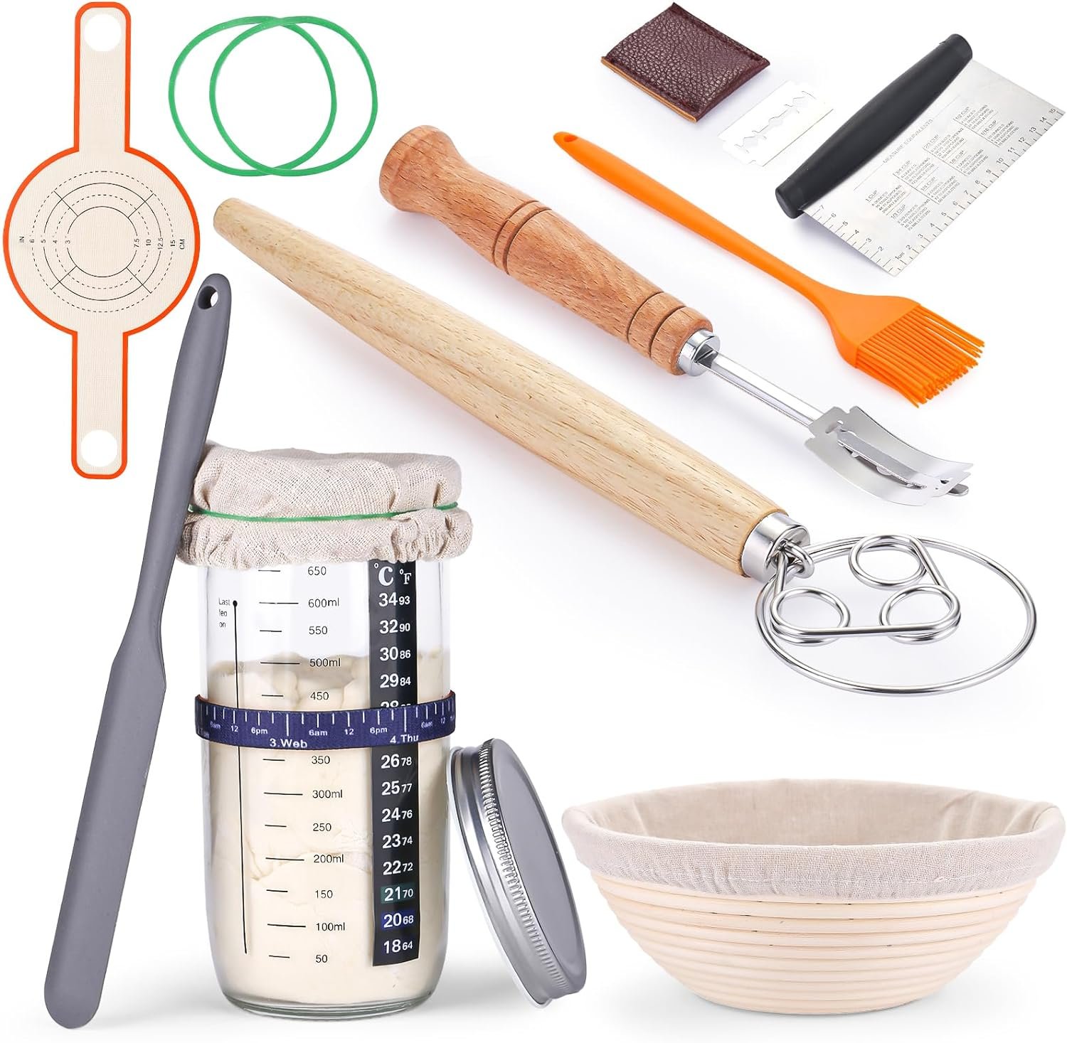 Sourdough Starter Kit for Bread Making,Bread Proofing Baskets Set of 1 9 inch Round Dough Proofing Bowls with Liners, Home Sourdough Bakers Baking Sourdough Starter Jar,Home Baking, Perfect for Gift Sourdough Starter Kit for Bread Making,Bread Proofing Baskets Set of 1 9 inch Round Dough Proofing Bowls with Liners, Home Sourdough Bakers Baking Sourdough Starter Jar,Home Baking, Perfect for Gift