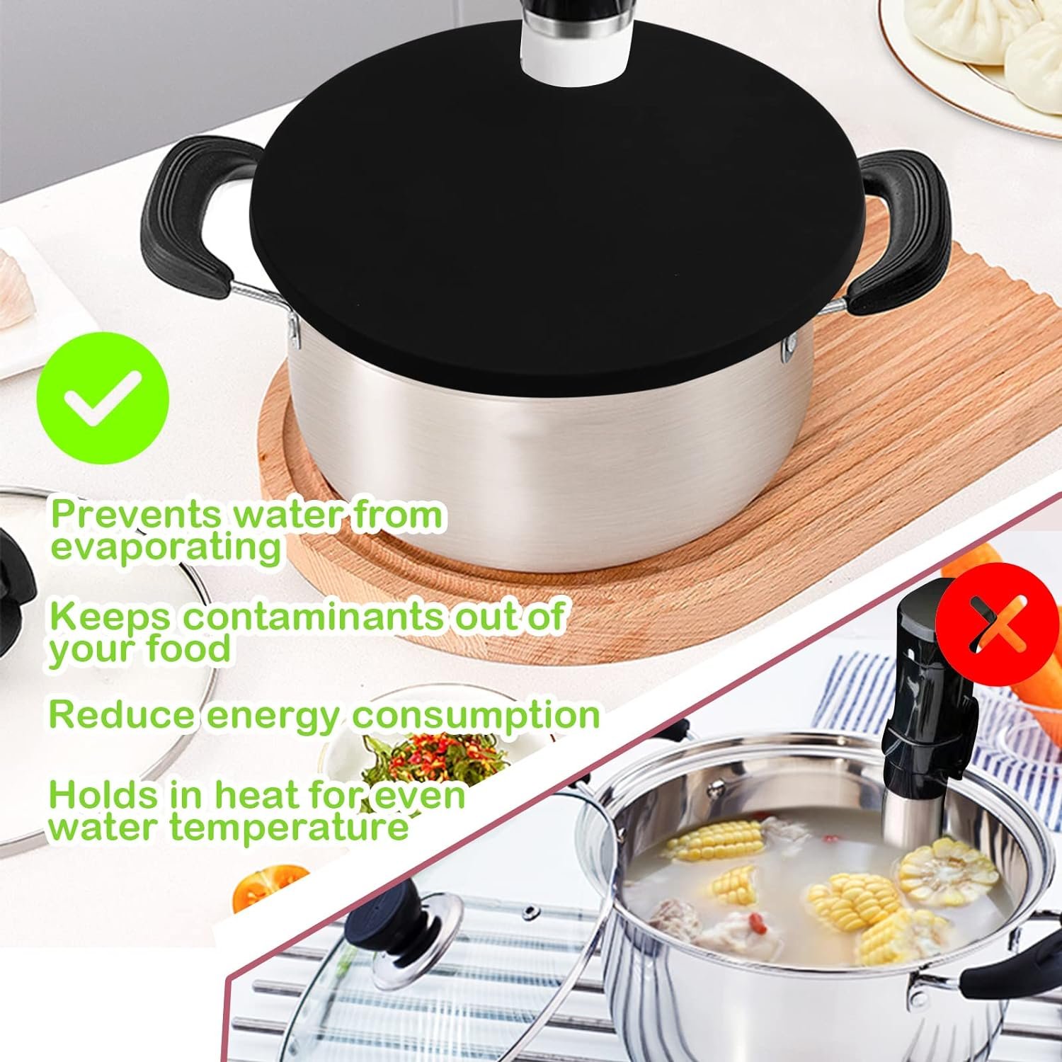 Sous Vacuum and Vide Lid Cooking Sous Vacuum and Vide Cooker Fits Up to 10.5 Pot, Prevent Water Evaporation and Retain Flavor for Stock