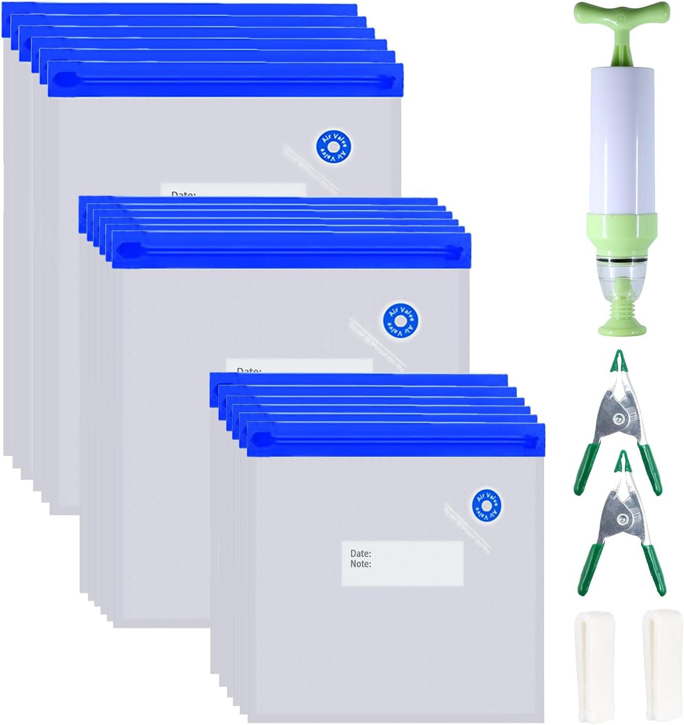 Sous Vide Bags 22 Pack Reusable Vacuum Food Storage Bags Kit, with 3 Sizes Vacuum Food Bags,1 Hand Pump, 4 Sealing Clips for Food Storage and Sous Vide Cooking Sous Vide Bags 22 Pack Reusable Vacuum Food Storage Bags Kit, with 3 Sizes Vacuum Food Bags,1 Hand Pump, 4 Sealing Clips for Food Storage and Sous Vide Cooking