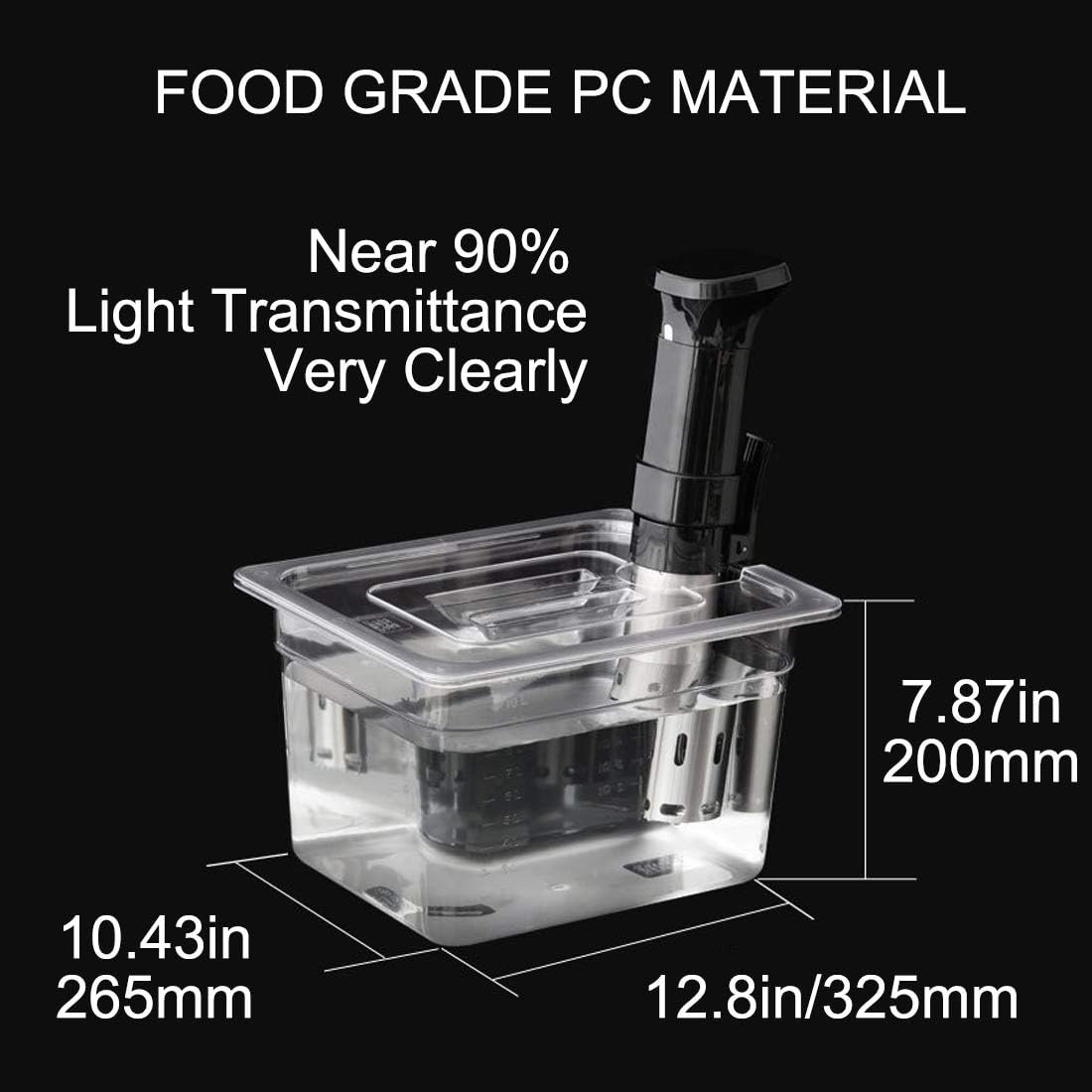 Sous Vide Container with Lid 11 Liter/12 Quarts for Virtually All Immersion Circulators Cookers Crystal Clear Transparent Polycarbonate Accessories Kit (12 Quats with Lid)