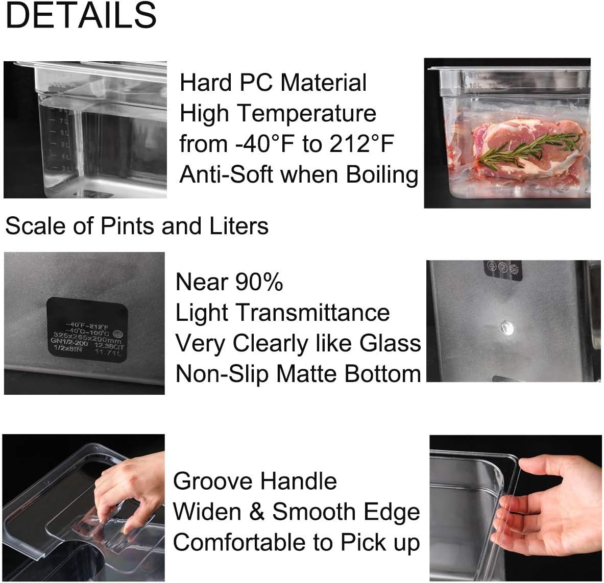 Sous Vide Container with Lid 11 Liter/12 Quarts for Virtually All Immersion Circulators Cookers Crystal Clear Transparent Polycarbonate Accessories Kit (12 Quats with Lid)