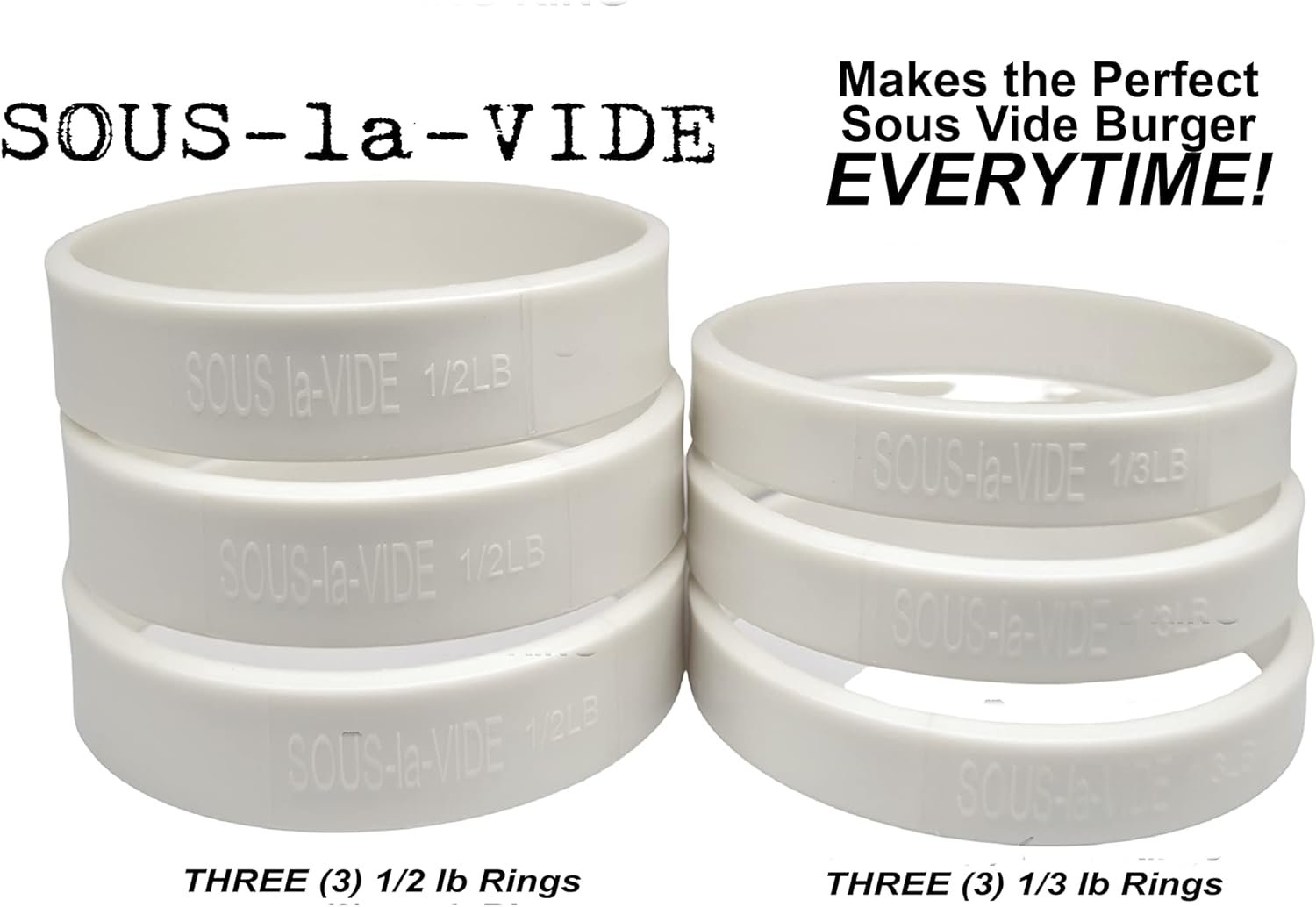 Sous Vide Perfect Hamburger/Burger Immersion Cooking Rings, SET of 6 (Combo 1/3 LB.  1/2 LB.)