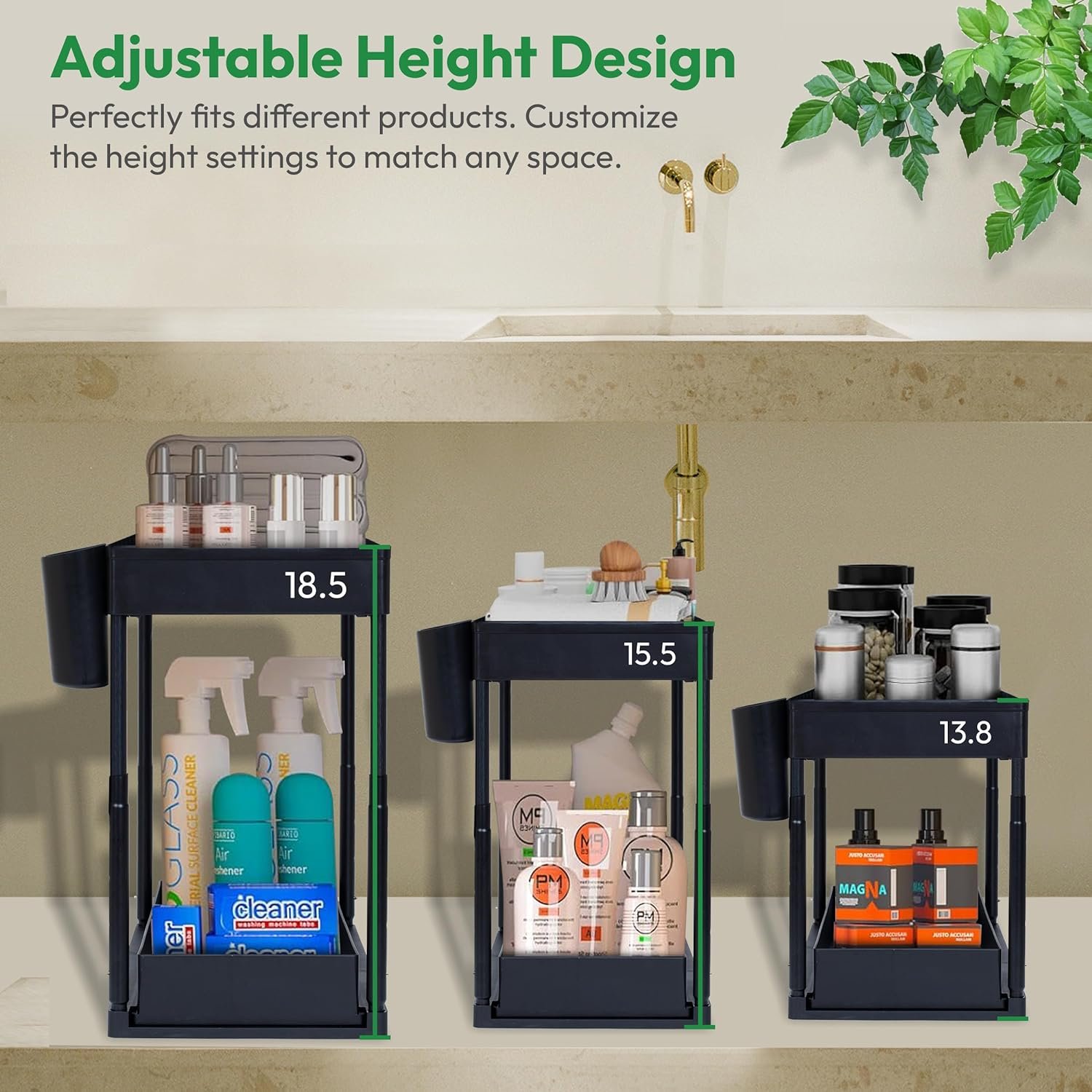 Spacely Under Sink Organizer, Height Adjustable 2 Pack, Bathroom Organizer, Kitchen Organization and Storage, 2 Tier Shelf For Under Sink storage, Sliding Storage drawers Spacely Under Sink Organizer, Height Adjustable 2 Pack, Bathroom Organizer, Kitchen Organization and Storage, 2 Tier Shelf For Under Sink storage, Sliding Storage drawers