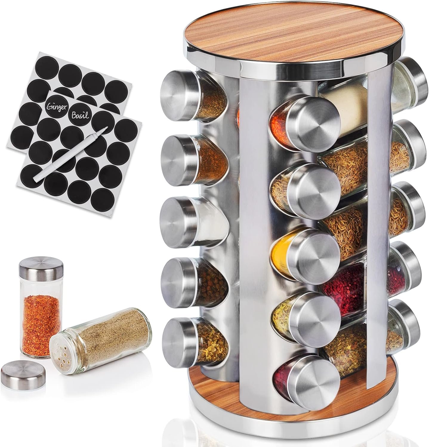 Spice Rack, Spice Rack Organizer for Countertop, Empty 20-Jars Rotating Spice Rack, Spinning Spice Rack Shelf, Revolving Spice Rack for Kitchen (Wood) Spice Rack, Spice Rack Organizer for Countertop, Empty 20-Jars Rotating Spice Rack, Spinning Spice Rack Shelf, Revolving Spice Rack for Kitchen (Wood)