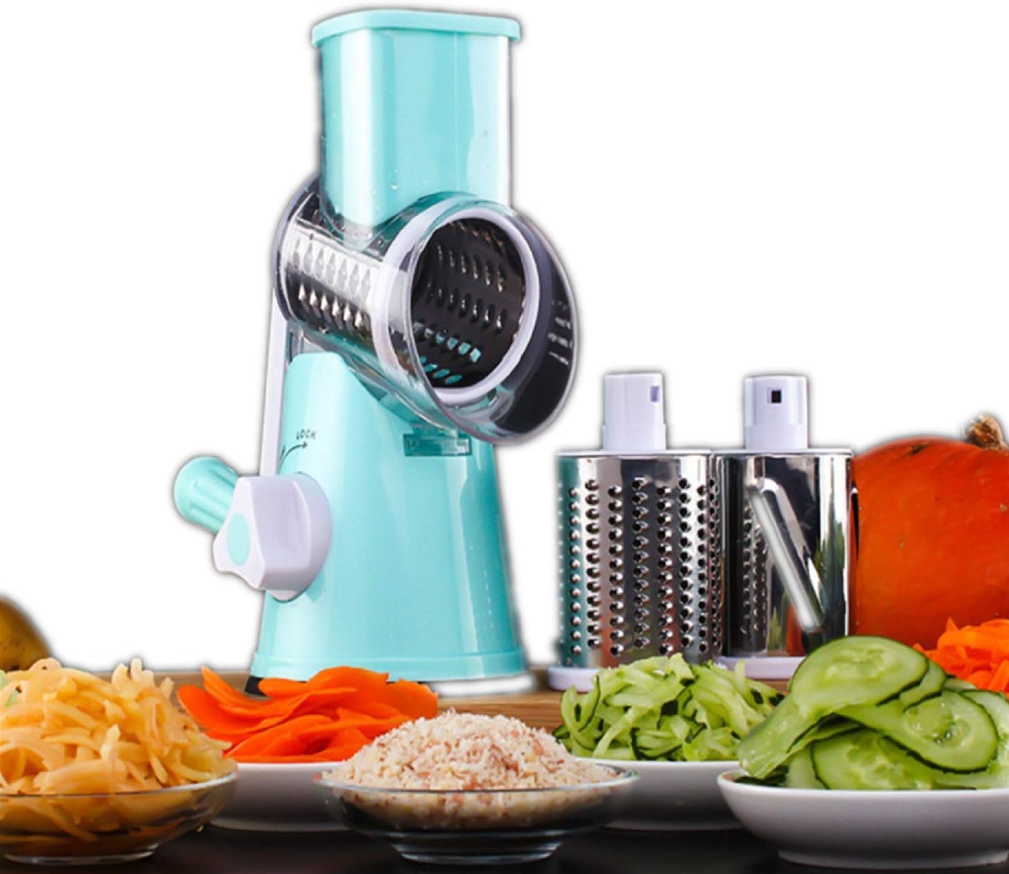 Spiralizer Vegetable Slicer, Vegetable Cutter, Mandoline Slicer Cutter Chopper and Grater Kitchen Tool, Veggie Cheese Shredder Grater Set with 3 Knife Barrels, Blue Spiralizer Vegetable Slicer, Vegetable Cutter, Mandoline Slicer Cutter Chopper and Grater Kitchen Tool, Veggie Cheese Shredder Grater Set with 3 Knife Barrels, Blue