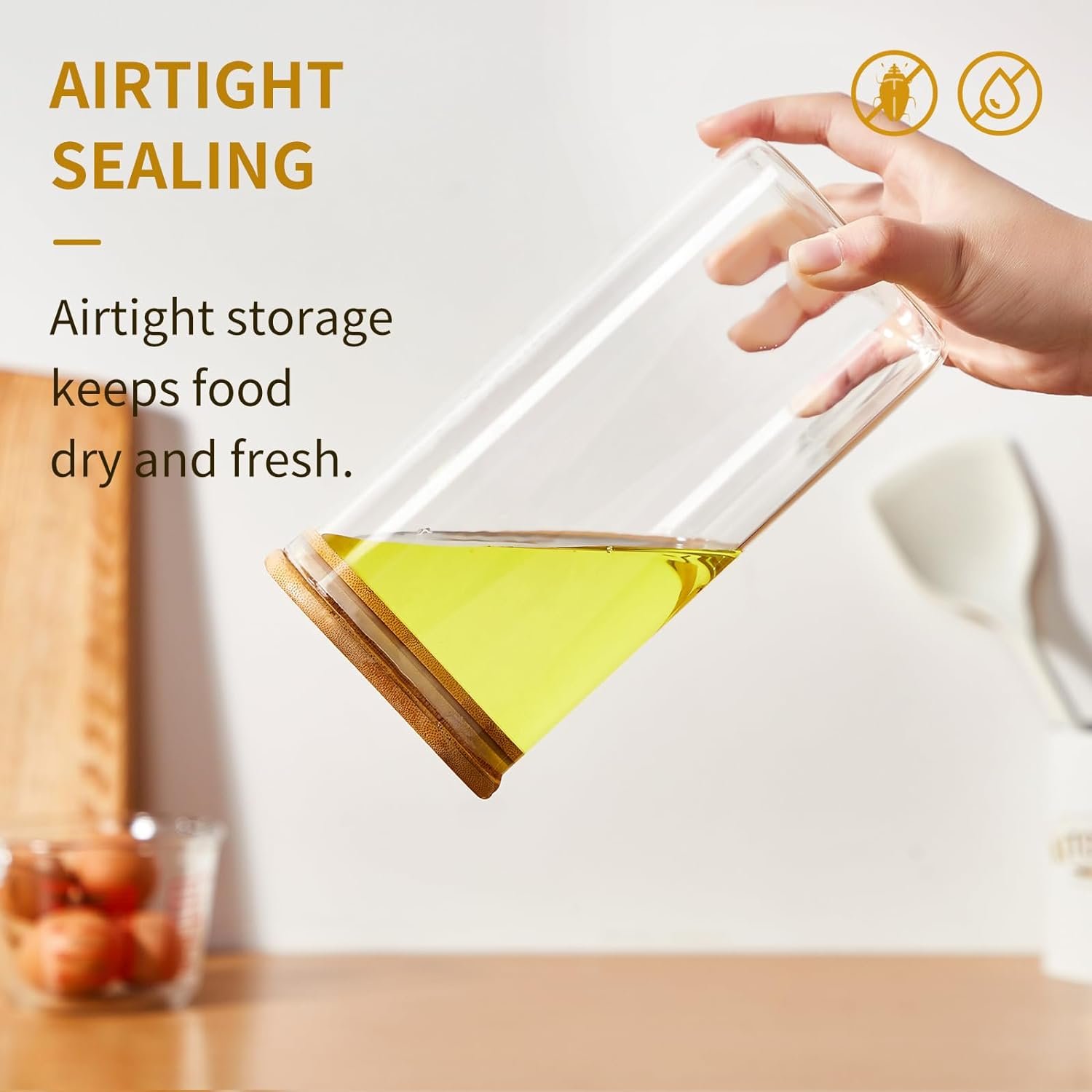 Square Canisters Sets for the Kitchen[Set of 3], Perfect for Pasta, Cookies, Nuts, Coffee, Cereal, Flour, Organize Your Kitchen and Pantry with these BPA-Free Glass Jars with Bamboo Lids