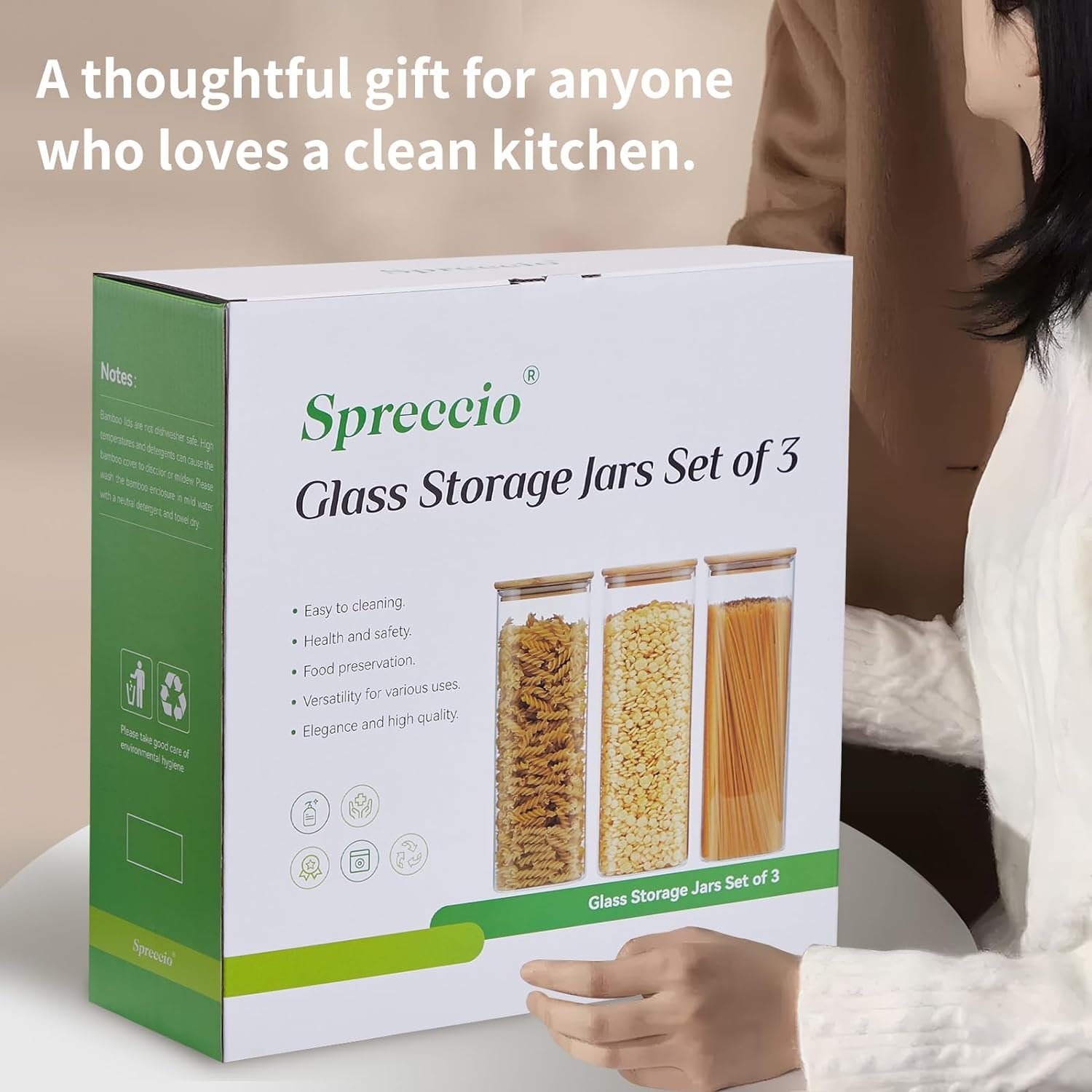 Square Canisters Sets for the Kitchen[Set of 3], Perfect for Pasta, Cookies, Nuts, Coffee, Cereal, Flour, Organize Your Kitchen and Pantry with these BPA-Free Glass Jars with Bamboo Lids