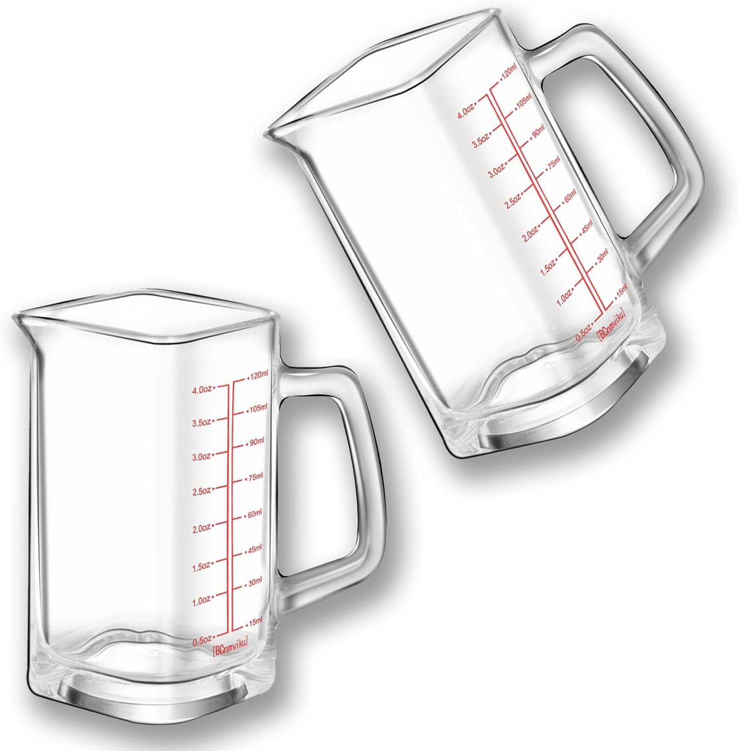 Square Shot Glass With Handle - Measuring Cup 4 Ounce/120ML - Liquid Heavy High Espresso Glass Cup - V-Shaped Spout (Black 2PCS)