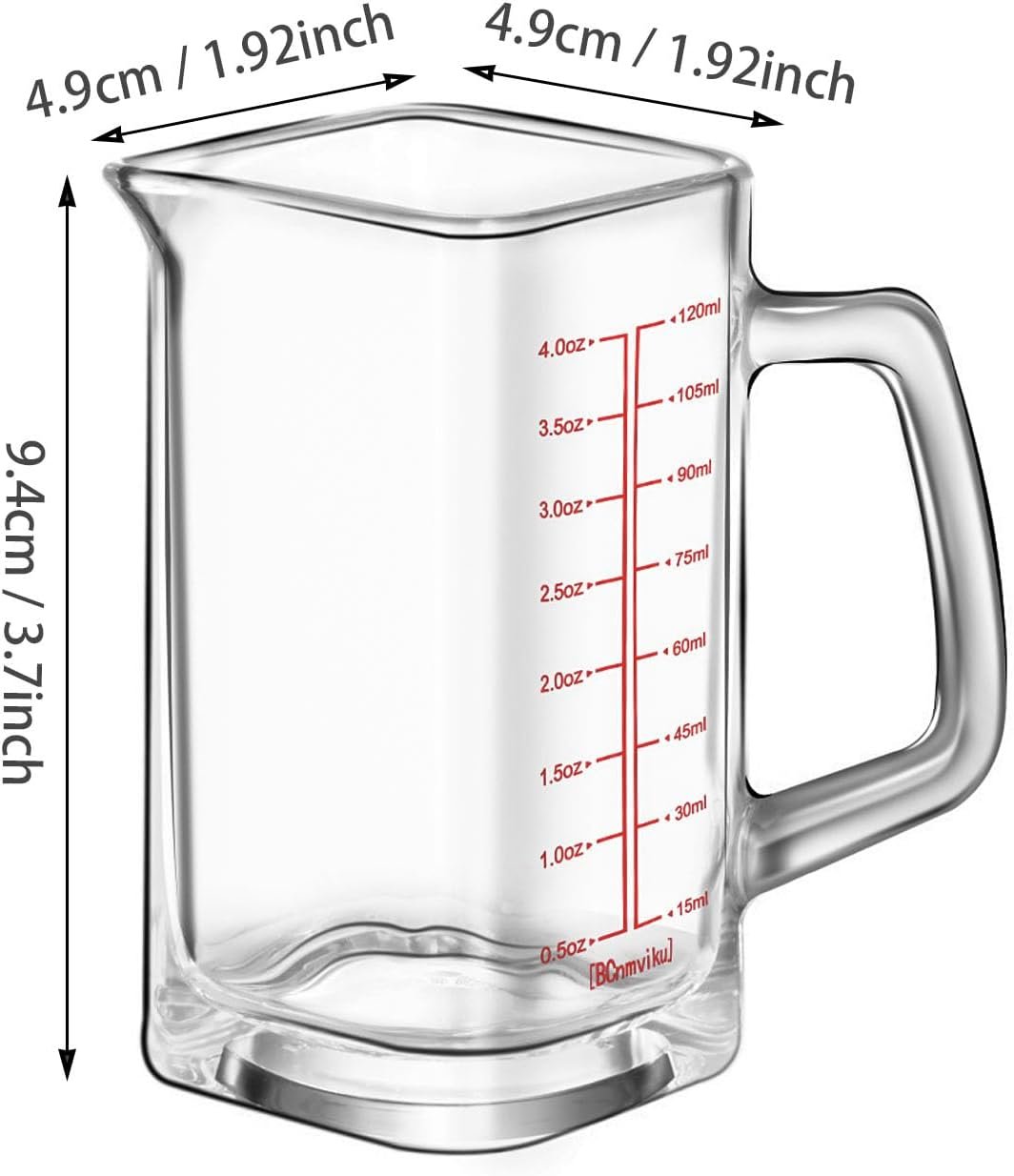 Square Shot Glass With Handle - Measuring Cup 4 Ounce/120ML - Liquid Heavy High Espresso Glass Cup - V-Shaped Spout (Black 2PCS)