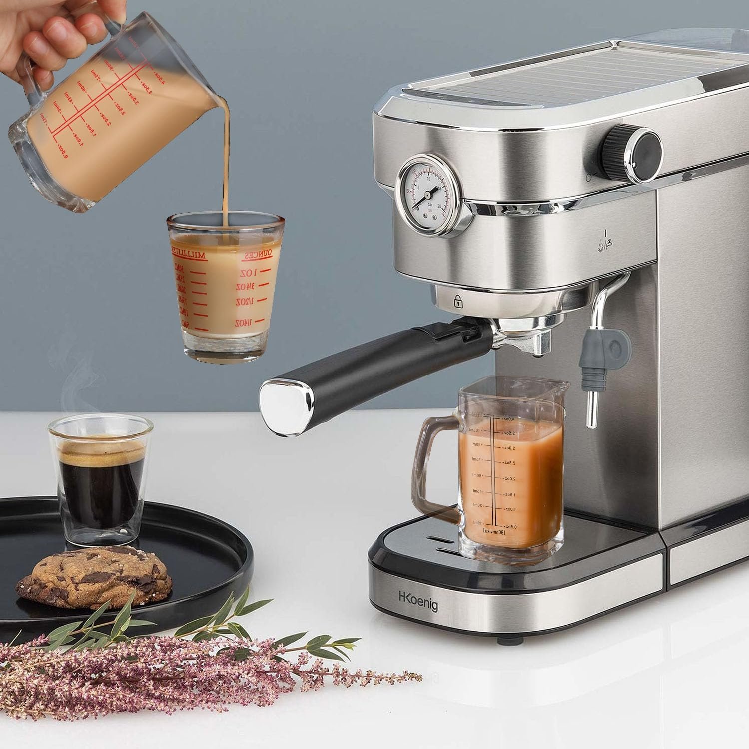 Square Shot Glass With Handle - Measuring Cup 4 Ounce/120ML - Liquid Heavy High Espresso Glass Cup - V-Shaped Spout (Black 2PCS)