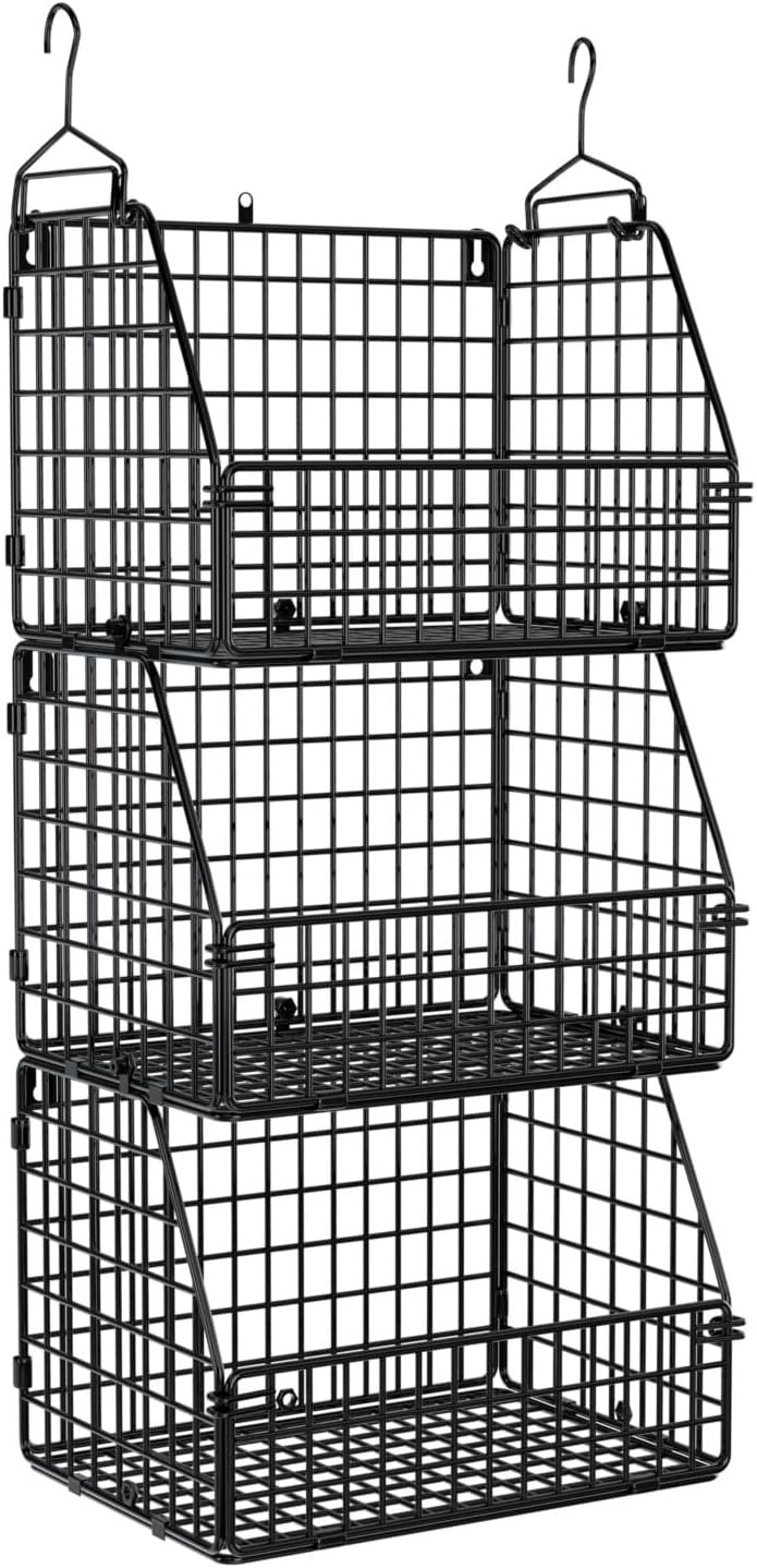 Stackable Wire Storage Baskets for Kitchen Closet Pantry, Hanging Closet Organizers Storage Shelves Organization, Wall Mount Metal Basket Bins, Clothing Vegetable  Fruit Organizer 3 pcs Stackable Wire Storage Baskets for Kitchen Closet Pantry, Hanging Closet Organizers Storage Shelves Organization, Wall Mount Metal Basket Bins, Clothing Vegetable  Fruit Organizer 3 pcs