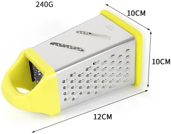 Stainless Steel Box Cheese Grater, 4-Sided XL Cheese and Vegetable Grater, Slice, Shred, Grate Vegetables, Ginger, Potatoes, Handheld Food Shredder, Zester Grater, Includes Container with Lid (Yellow)