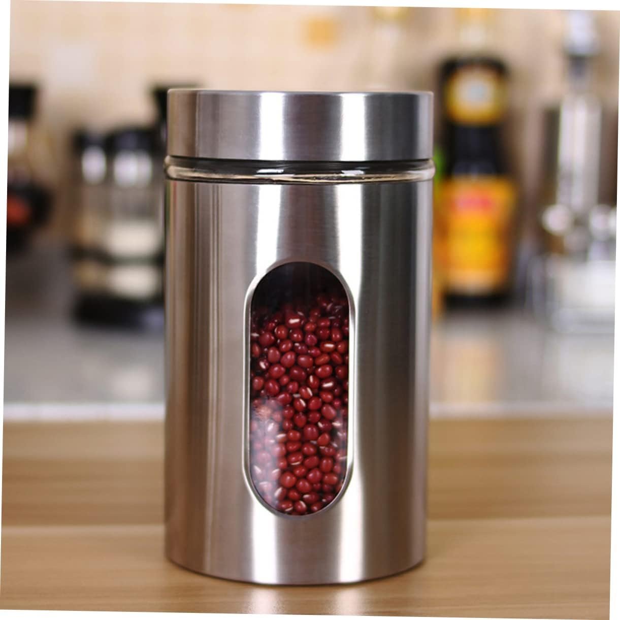 Stainless Steel Food Storage Jar Visible Food Canister Fashion Storage Tank Coffee Canister Containers with Lids Decoration Storage Containers Kitchen Supplies Counter