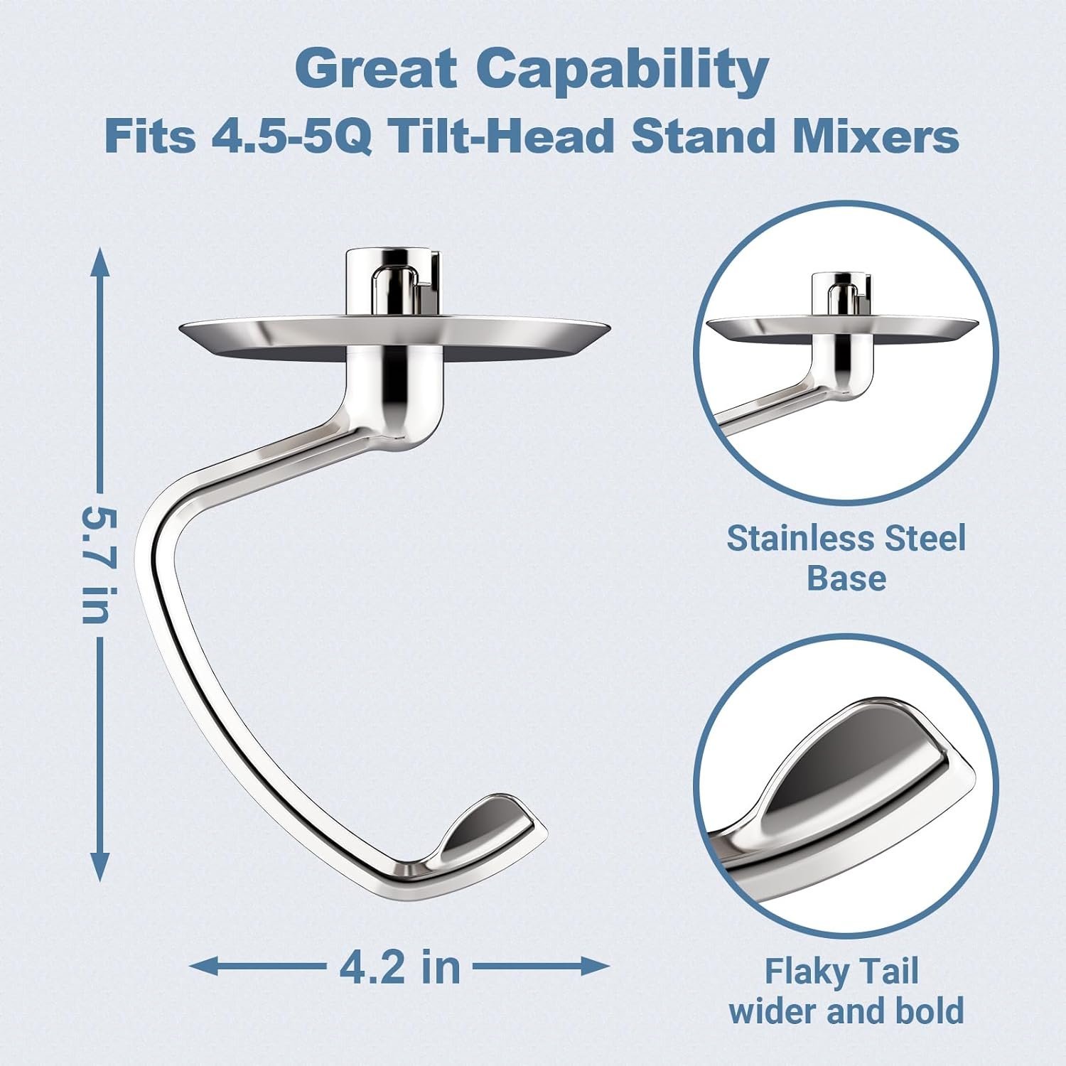 Stainless Steel Spiral Dough Hook for Kitchenaid Stand Mixer, 4.5 Qt - 5 Qt Tilt-Head Stand Mixer Attachments for Kitchenaid Dough Hook - Dishwasher Safe by Cofun Stainless Steel Spiral Dough Hook for Kitchenaid Stand Mixer, 4.5 Qt - 5 Qt Tilt-Head Stand Mixer Attachments for Kitchenaid Dough Hook - Dishwasher Safe by Cofun
