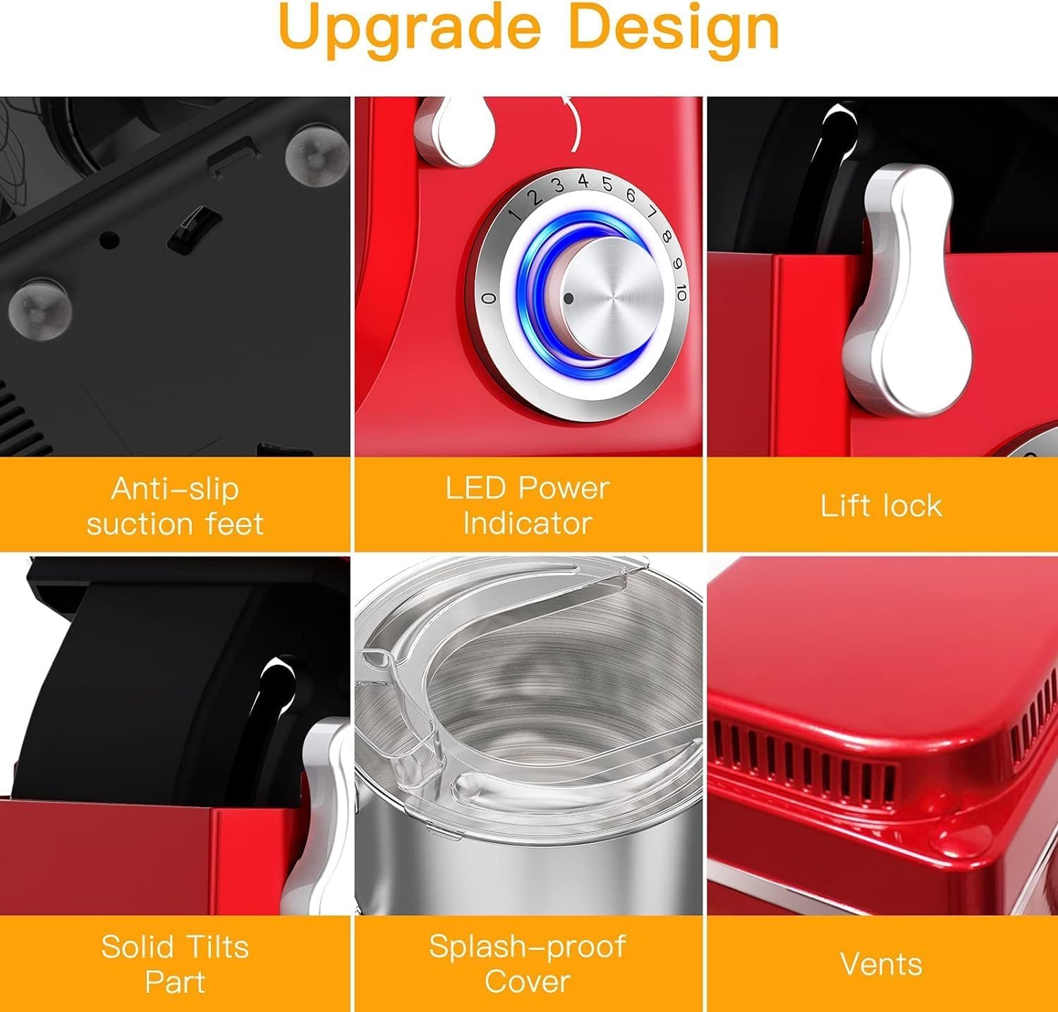 Stand Mixer 10-Speed Electric Kitchen Aid Mixer 7.5QT 660W Low Noise Anti-Shake, Stainless Steel Kitchen Mixers Tilt-Head Dough Mixer with Bowl and Stand, Blender ＆ Dough Hook ＆ Beater ＆ Spatter Cover