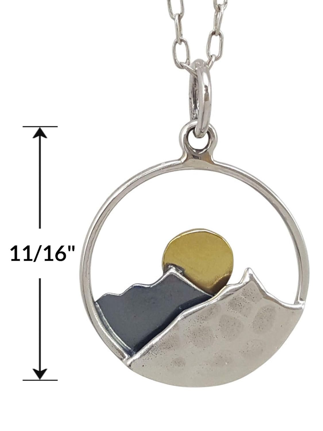 Sterling Silver and Bronze Mountain Range with Sun Charm Necklace, 18 Sterling Silver and Bronze Mountain Range with Sun Charm Necklace, 18