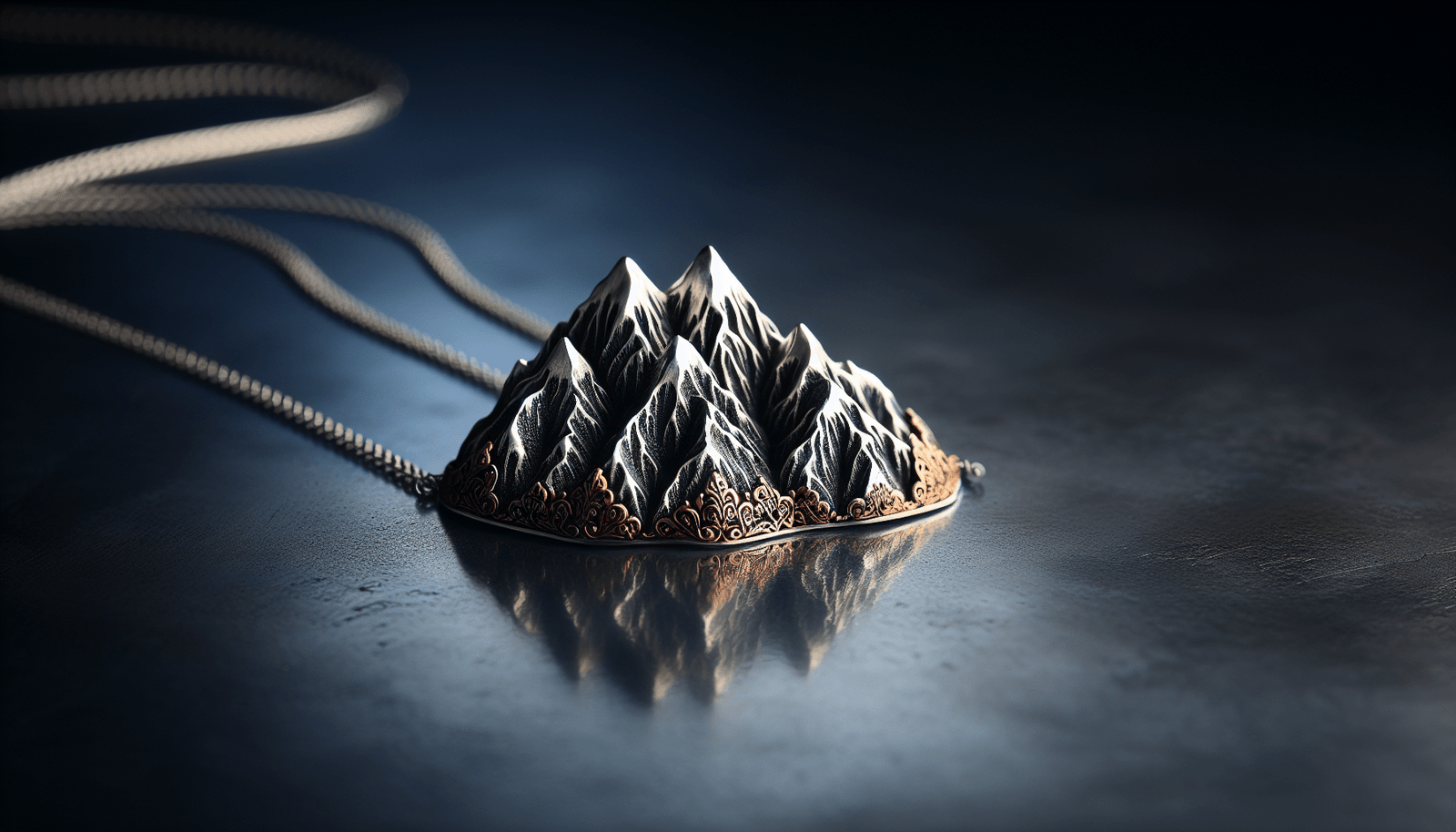 Sterling Silver and Bronze Mountain Range with Sun Charm Necklace, 18 Sterling Silver and Bronze Mountain Range with Sun Charm Necklace, 18