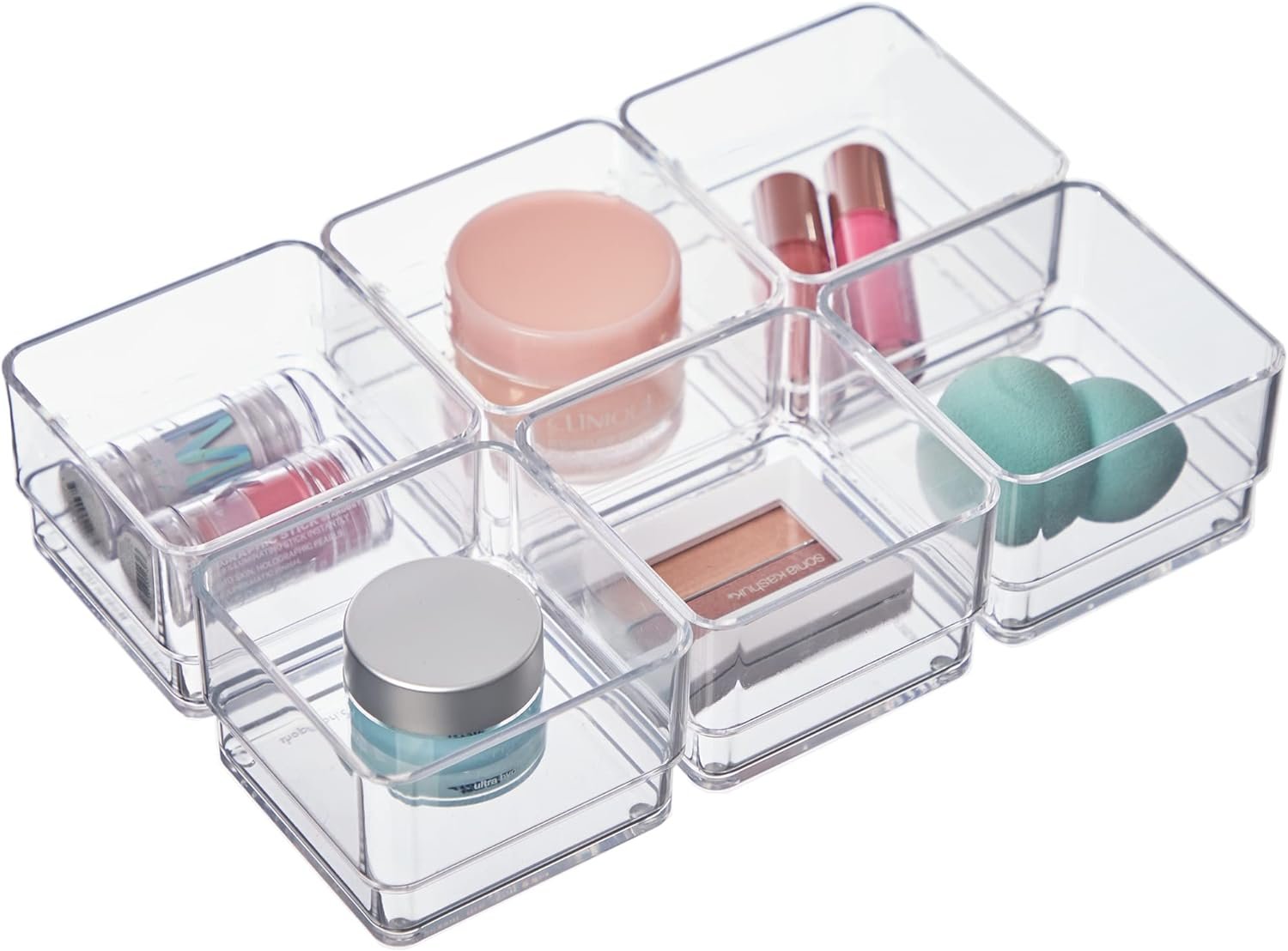 STORi SimpleSort 6-Piece Stackable Clear Drawer Organizer Set | 3 x 3 x 2 Square Trays | Small Makeup Vanity Storage Bins and Office Desk Drawer Dividers | Made in USA STORi SimpleSort 6-Piece Stackable Clear Drawer Organizer Set | 3 x 3 x 2 Square Trays | Small Makeup Vanity Storage Bins and Office Desk Drawer Dividers | Made in USA