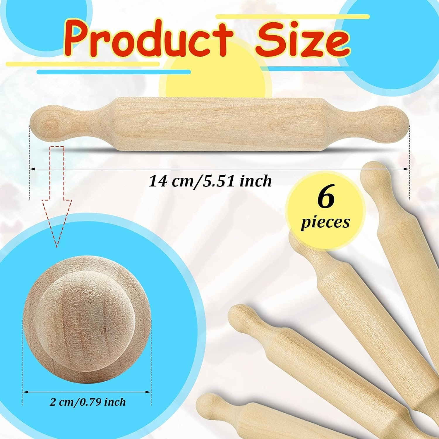 Suclain Wooden Mini Rolling Pin Long Kitchen Baking Small Dough Rolling Pin for Children Fondant Pastry Pizza Crafting and Imaginative Play for Halloween and Christmas Presents (20 Pieces,7 Inches)