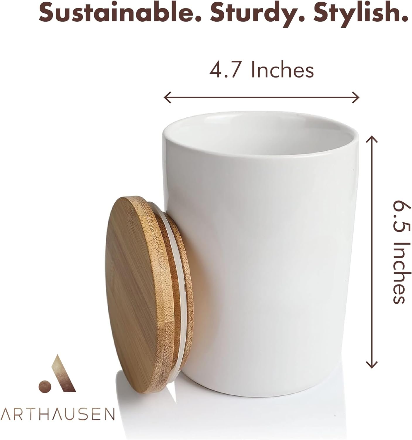 Sugar Ceramic 1080mL 4 cup Food Storage Jar Canister with Airtight Bamboo Lid and Bamboo Spoon, Modern Farmhouse Design Container for Counter - White  Brown Sugar, Cookies, Snacks, Treats