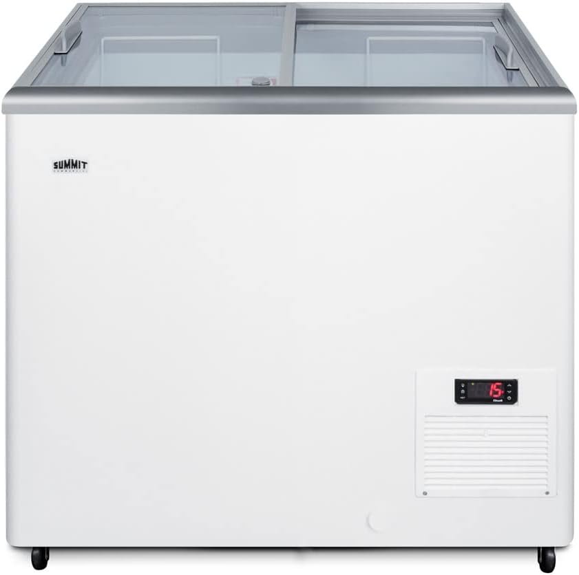 Summit Appliance NOVA22 Flat Top Commercial 7.2 Cu.Ft. Chest Freezer with Sliding Glass Lid, Digital Thermostat, Defrost Drain, Removable Lock, Fan-Cooled Compressor, Novelty Baskets and Casters