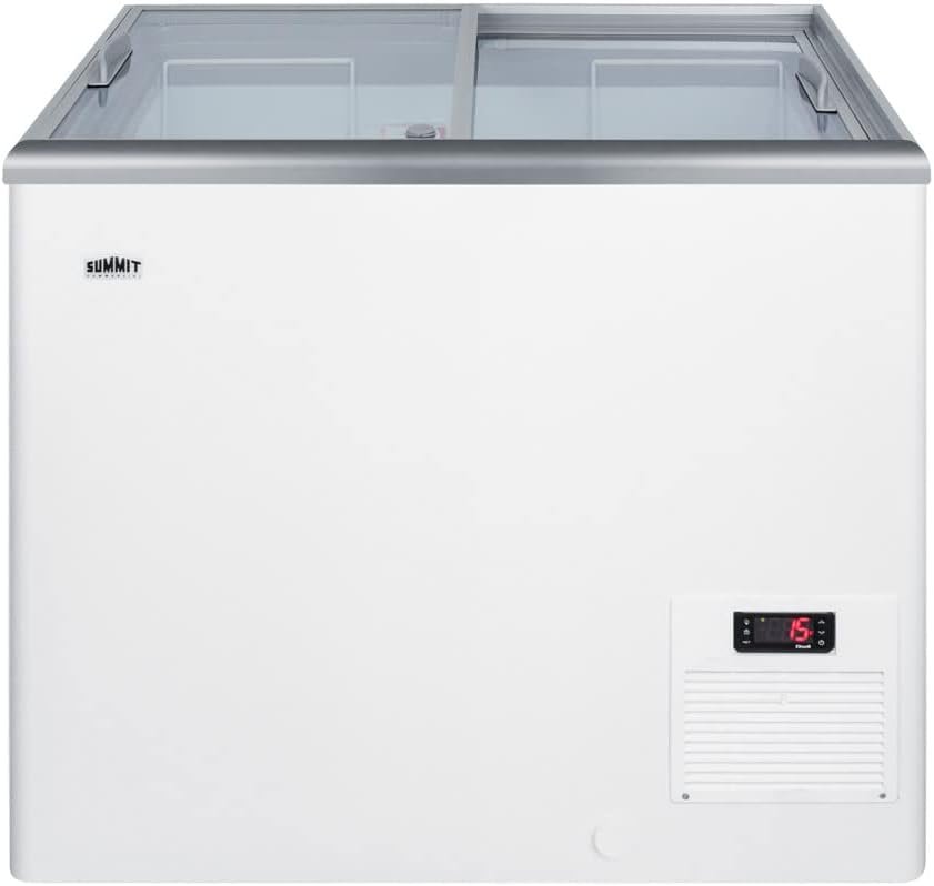 Summit Appliance NOVA22 Flat Top Commercial 7.2 Cu.Ft. Chest Freezer with Sliding Glass Lid, Digital Thermostat, Defrost Drain, Removable Lock, Fan-Cooled Compressor, Novelty Baskets and Casters