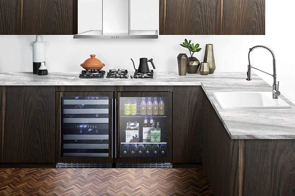 Summit Appliance SCR2466BPNR 24 Wide Built-In Beverage Cooler; 4.2 Capacity; Auto Defrost; Slotted Floor; Temperature Alarm; Front Lock and Black Cabinet