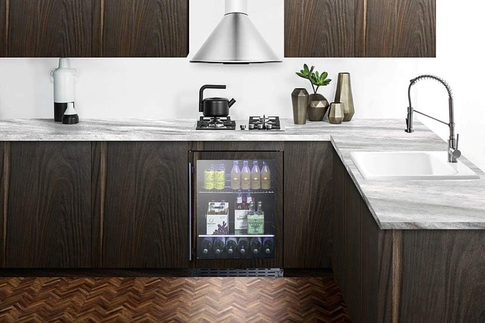 Summit Appliance SCR2466BPNR 24 Wide Built-In Beverage Cooler; 4.2 Capacity; Auto Defrost; Slotted Floor; Temperature Alarm; Front Lock and Black Cabinet