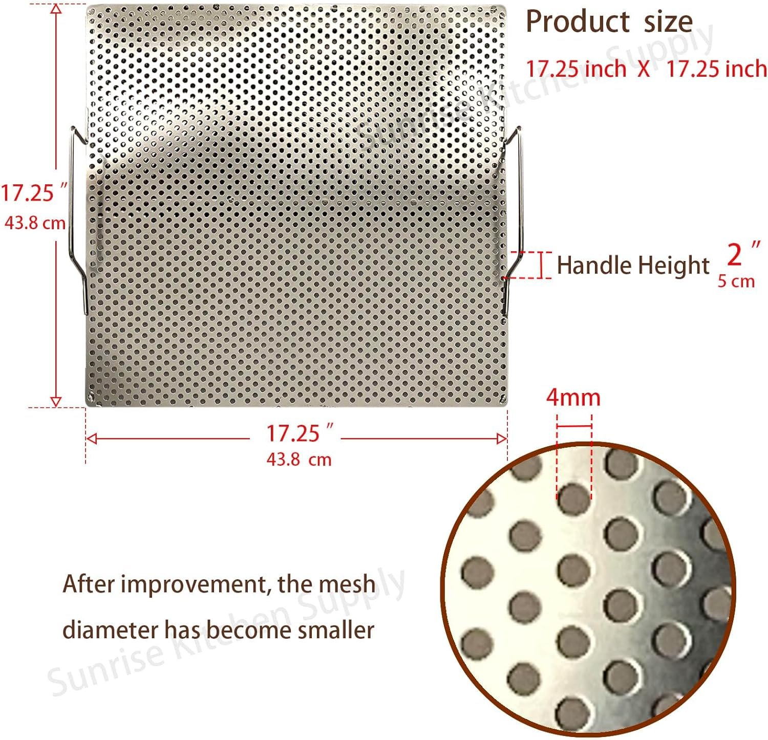 Sunrise Stainless Steel Fryer Screen with Handles (Solid Screen) (1, 17.5 x 17.5 x 2)