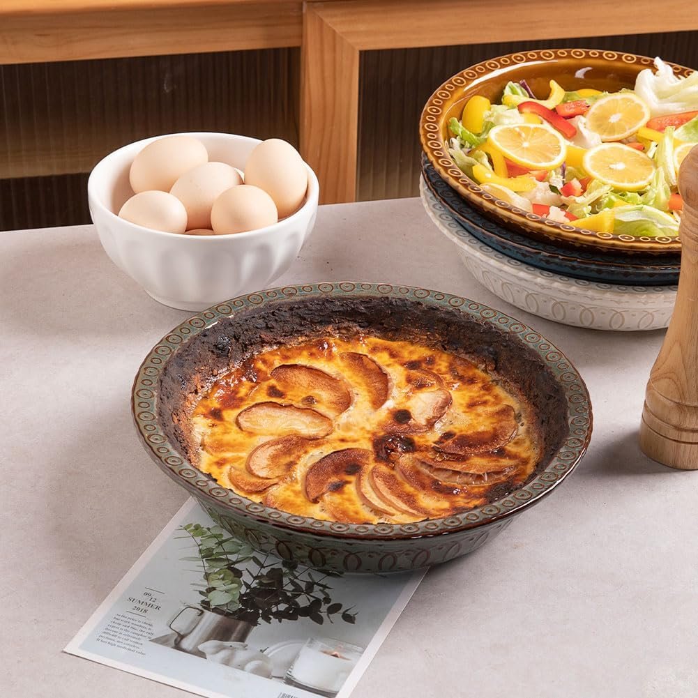 Sweejar Ceramic Pie Pan for Baking,Round Baking Dish Pan for Dinner 10 Inches, Pie Dish Non-Stick Pie Plate for Quiche,Tart，Cake,Pumpkin Pie, Pot Pies (Blue)