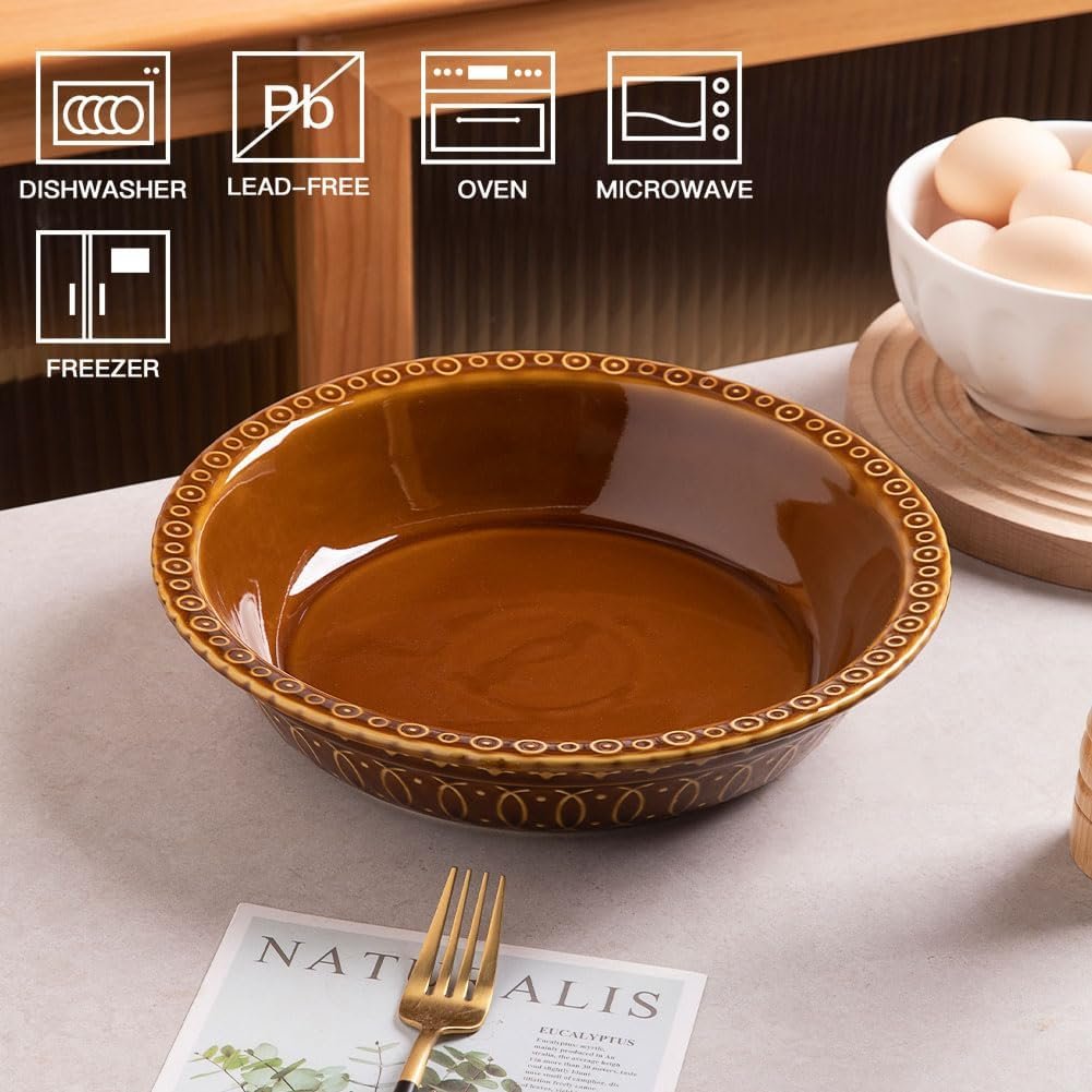 Sweejar Ceramic Pie Pan for Baking,Round Baking Dish Pan for Dinner 10 Inches, Pie Dish Non-Stick Pie Plate for Quiche,Tart，Cake,Pumpkin Pie, Pot Pies (Blue)