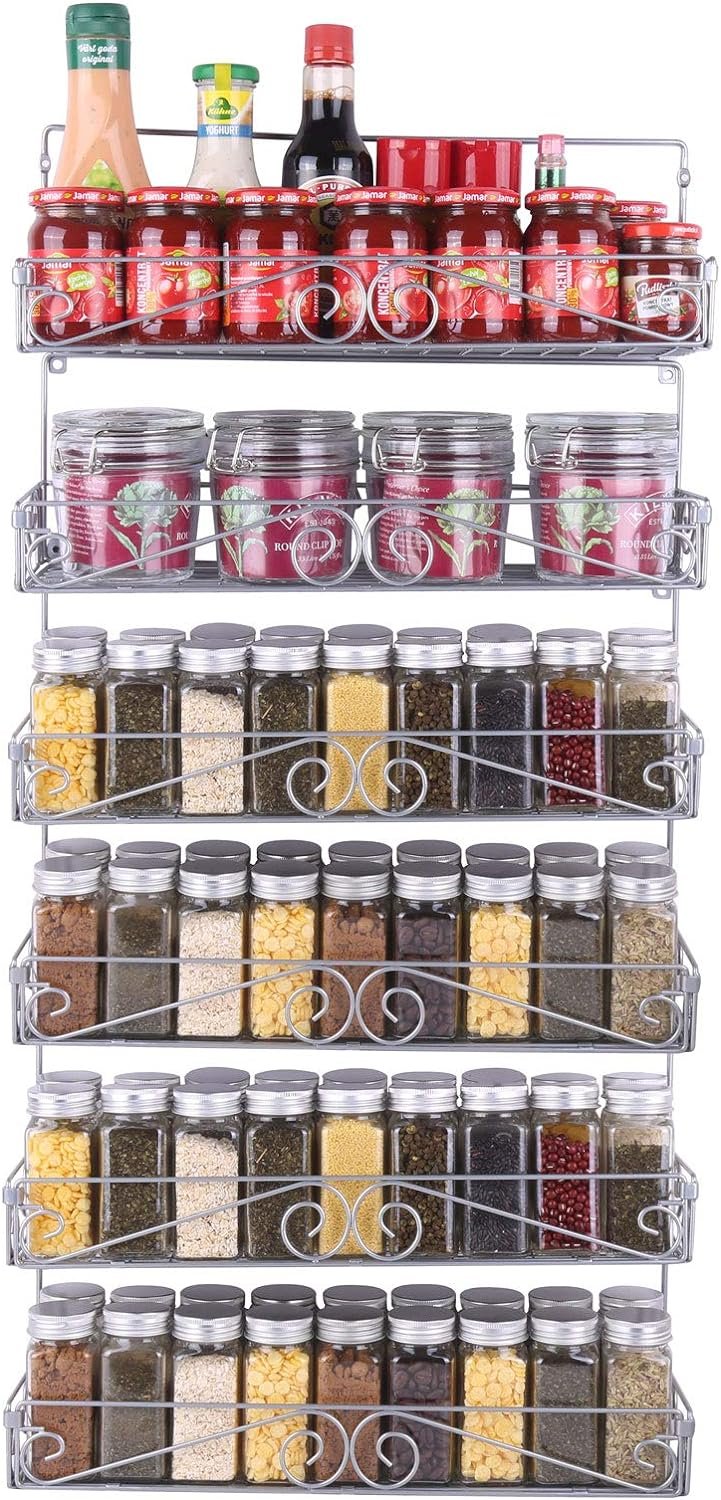 SWOMMOLY Wall Mount Spice Rack, 6 Pack Large-capacity Spice Racks, Stackable Foldable Spice Cans Organizer Shelf,Silver SWOMMOLY Wall Mount Spice Rack, 6 Pack Large-capacity Spice Racks, Stackable Foldable Spice Cans Organizer Shelf,Silver