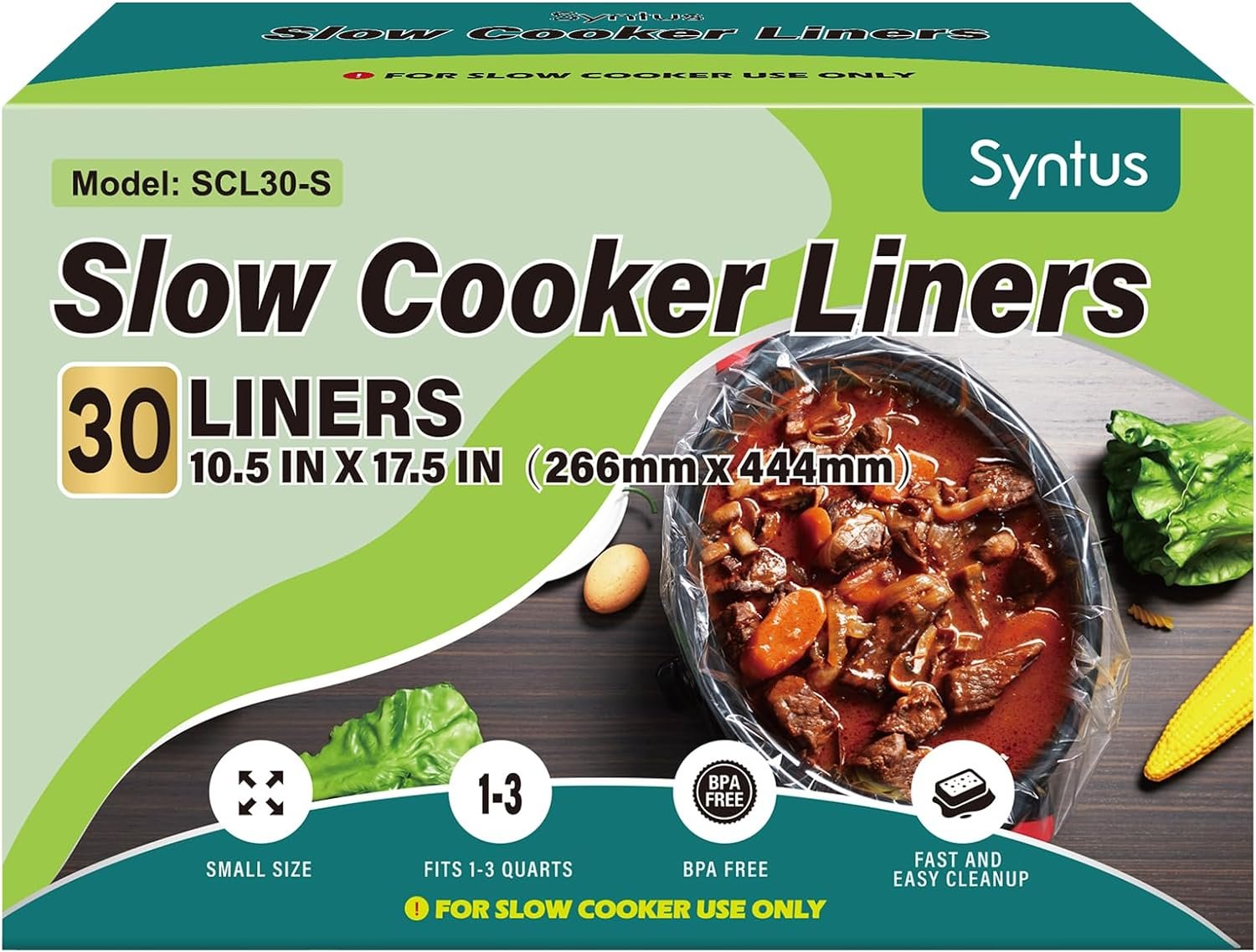 Syntus Slow Cooker Liners, 10 Count Cooking Bags Small Size Disposable Pot Liners Plastic Bags, Fit 1QT to 3QT for Slow Cooker Cooking Trays, 10.5x 17.5, 10 Liners