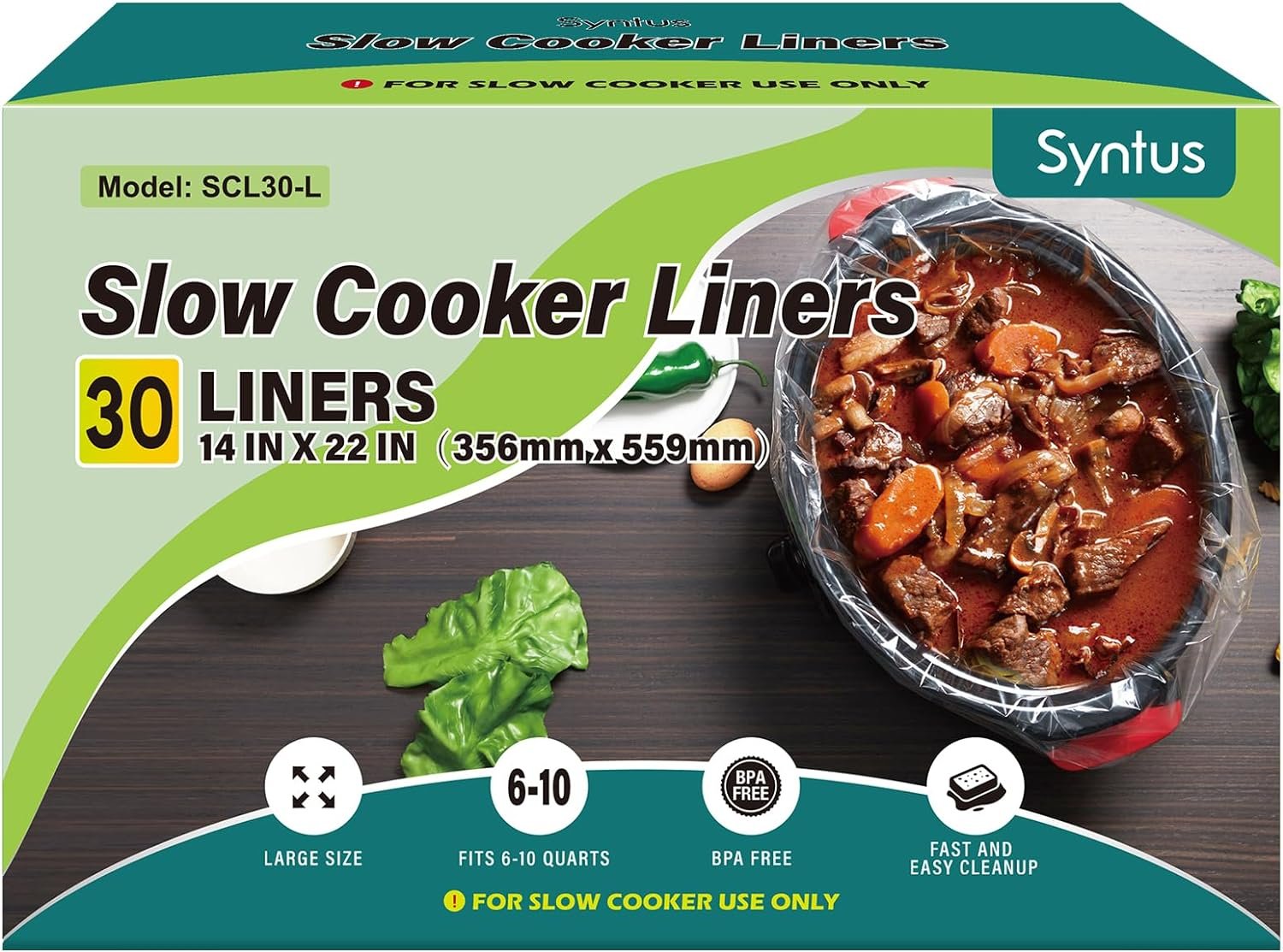 Syntus Slow Cooker Liners, 10 Count Cooking Bags Small Size Disposable Pot Liners Plastic Bags, Fit 1QT to 3QT for Slow Cooker Cooking Trays, 10.5x 17.5, 10 Liners