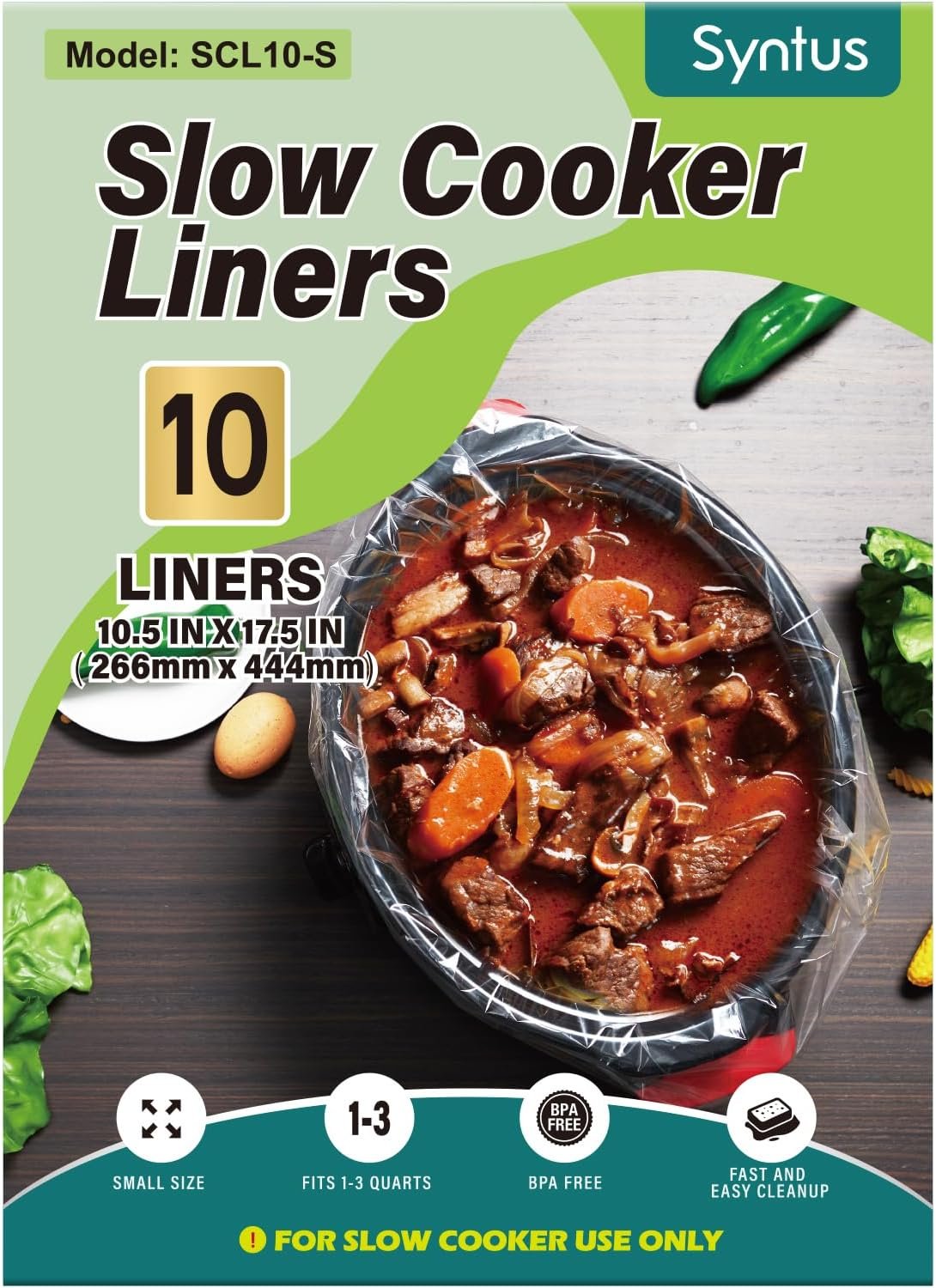 Syntus Slow Cooker Liners, 10 Count Cooking Bags Small Size Disposable Pot Liners Plastic Bags, Fit 1QT to 3QT for Slow Cooker Cooking Trays, 10.5x 17.5, 10 Liners