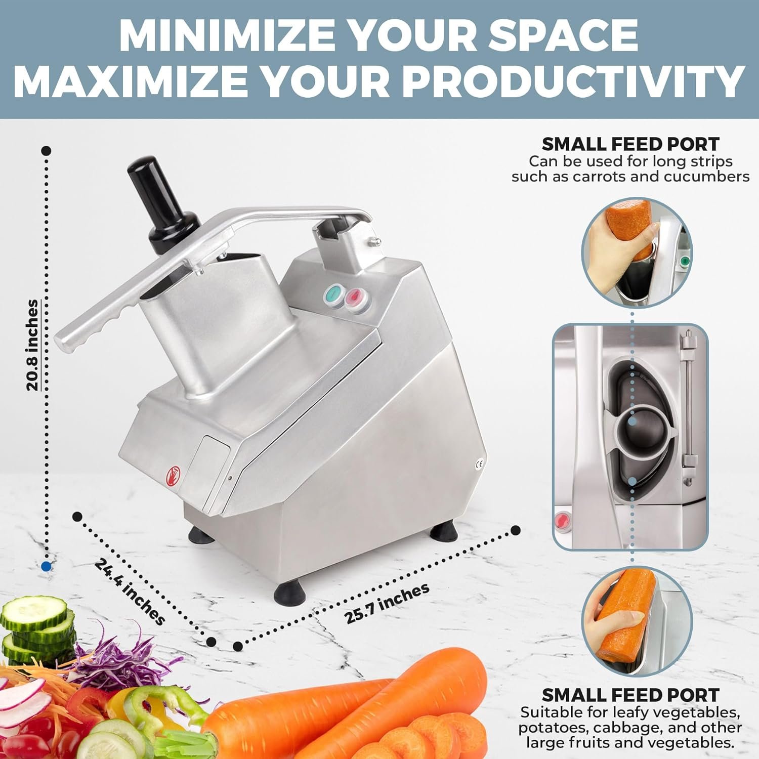 Tartle Kitchen TK 110V Commercial Food Processor - 2 Feeding Holes, 550W Electric Vegetable Slicer - Multifunctional Automatic Cutter for Potato, Onion, Fruit and Cheese Grating - 6 Blades
